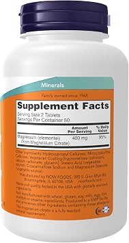 NOW Foods Supplements, Magnesium Citrate 200 mg, Enzyme Function*, Nervous System Support*, 100 Tablets