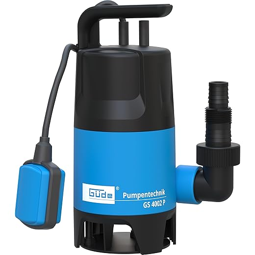 Güde 94630 - GS4002P - Bomba sumergible para aguas residuales - Con interruptor de flotador - 400 W - 7500 l/h Altura máxima de suministro 5 m [Clase energética A], azul/negro