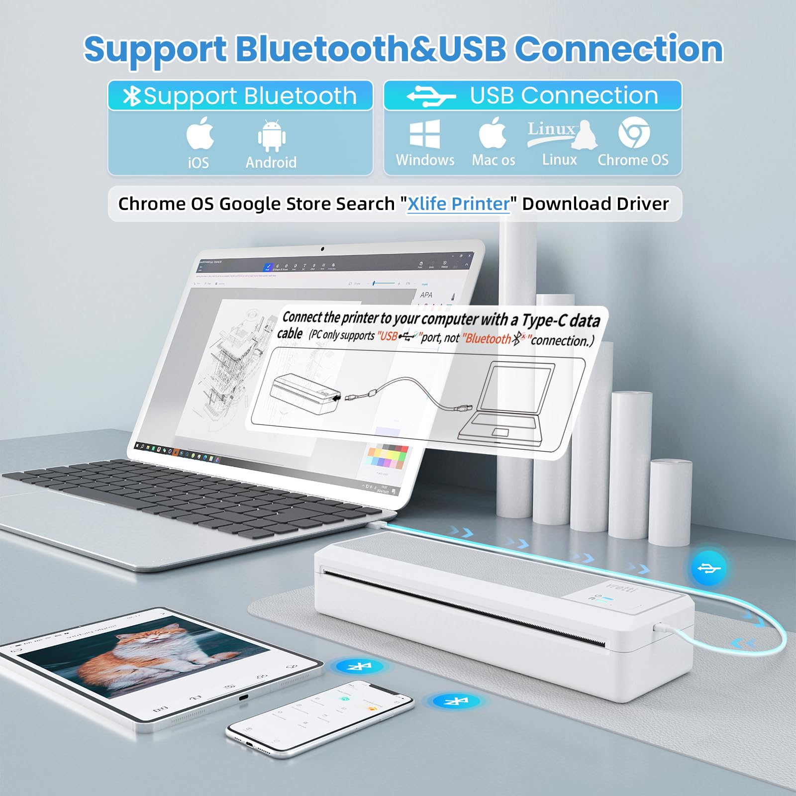 Amazon.co.jp: vretti P83 ポータブルプリンター ワイヤレス 旅行用 A4