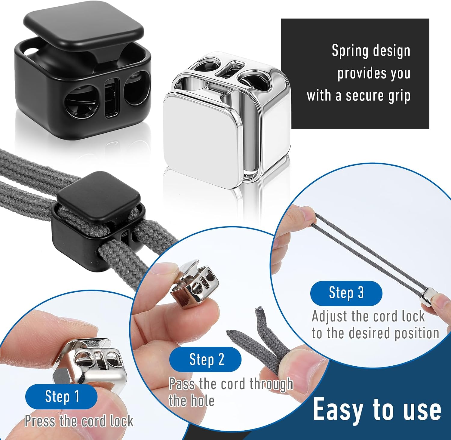 16PCS Metal Heavy Duty Cord Locks, 4mm Rustproof Double Hole Draw String Clip Stopper Fastener Spring Stop Toggle Stoppers Drawstring Clip for Shoelaces Drawstring Hoodie Paracord
