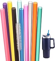 Dakoufish 10-Pack 12" Reusable Straws for Stanley 40oz/30oz, Owala, Simple Modern Tumblers - BPA-Free, Dishwasher Safe w/ Cleaning Brush (Mix Colors)