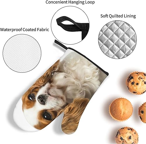 Miniatura 5 de Xsovgoi Cavalier King Charles Spaniel - Juego de 4 manoplas para horno y ollas para perros, resistentes al calor, con capa interior de algodón