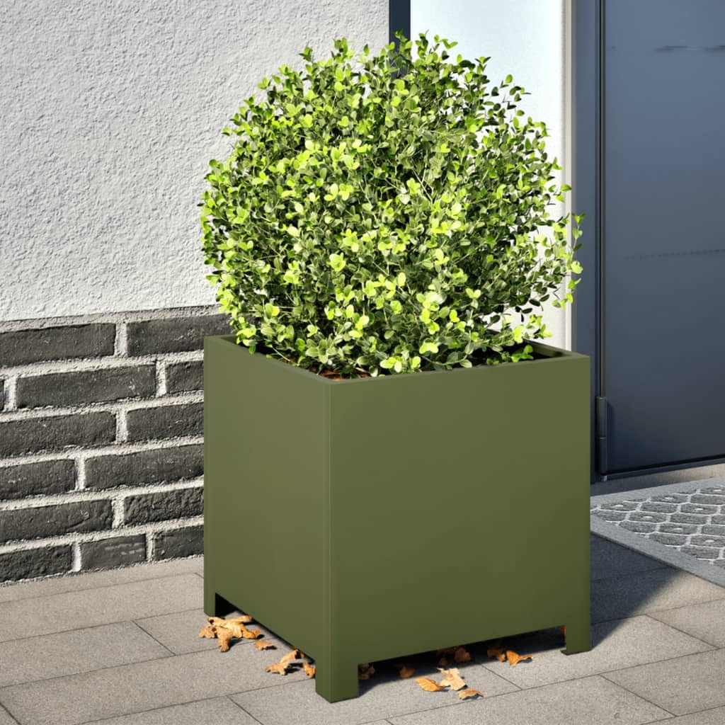 Fioriere da Giardino 2 pezzi Verde Oliva 40x40x40 cm in Acciaio resistente, contenitore portavasi per piante, fiori, orto, aromatiche, ideale per terrazzi, balconi, patio esterni e interni