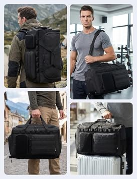 Tactical Gym Bag for Men 50L Sports Duffel Bags 3 in 1 Travel Duffel Bag with Shoe Compartment Workout Backpack Carry on Luggage 22x14x9 Airline Approved for Overnight Weekender Travel Black
