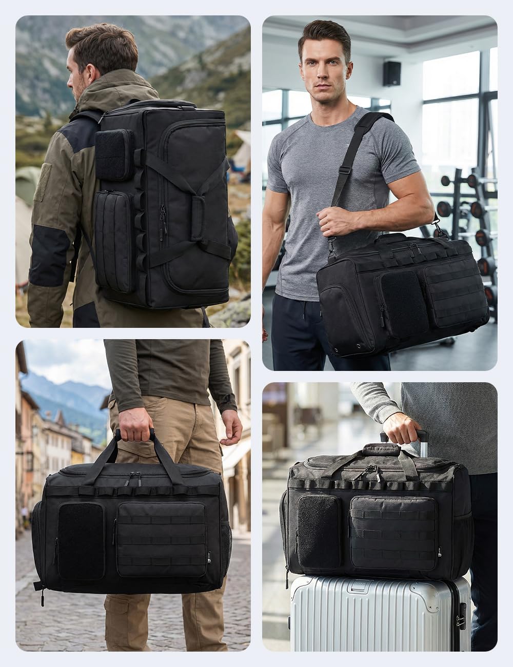 BAGZY Sac de Sport Homme 50L Sac de Voyage Tactique Militaire Imperméables Sacs Equitation 55x35x25cm Sacs d'entraînement avec Compartiment à Chaussures pour Tir Sportif Fitness Weekender Camping Noir