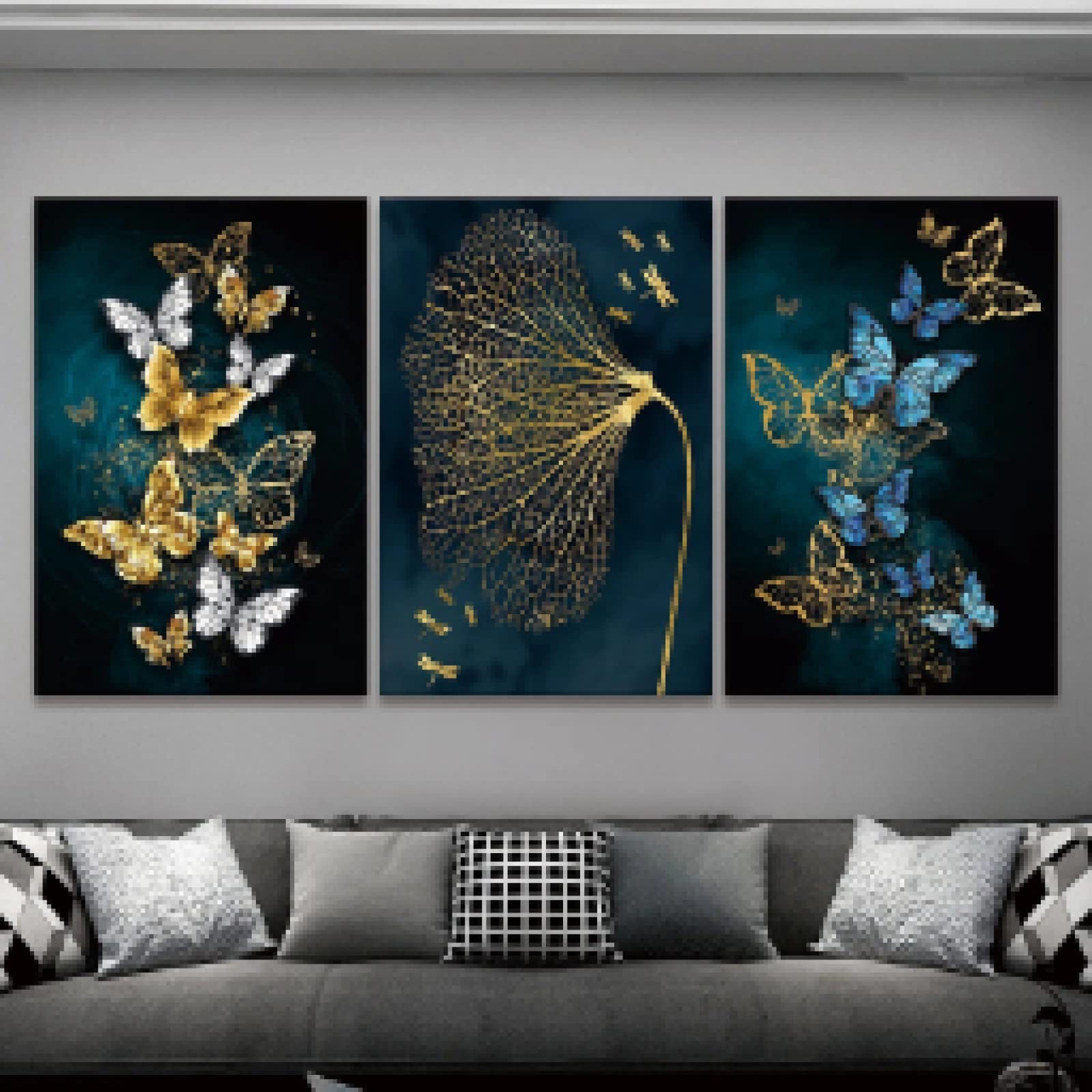 Impression et affiche murale papillon bleu or peinture nordique 30x45cm - 8