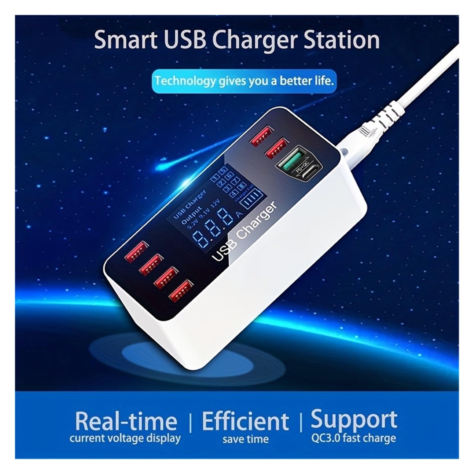Caricabatterie Rapido Da 40 W QC3.0 Stazione Di Ricarica Multi USB A 8 Porte Rapida For Tablet Desktop