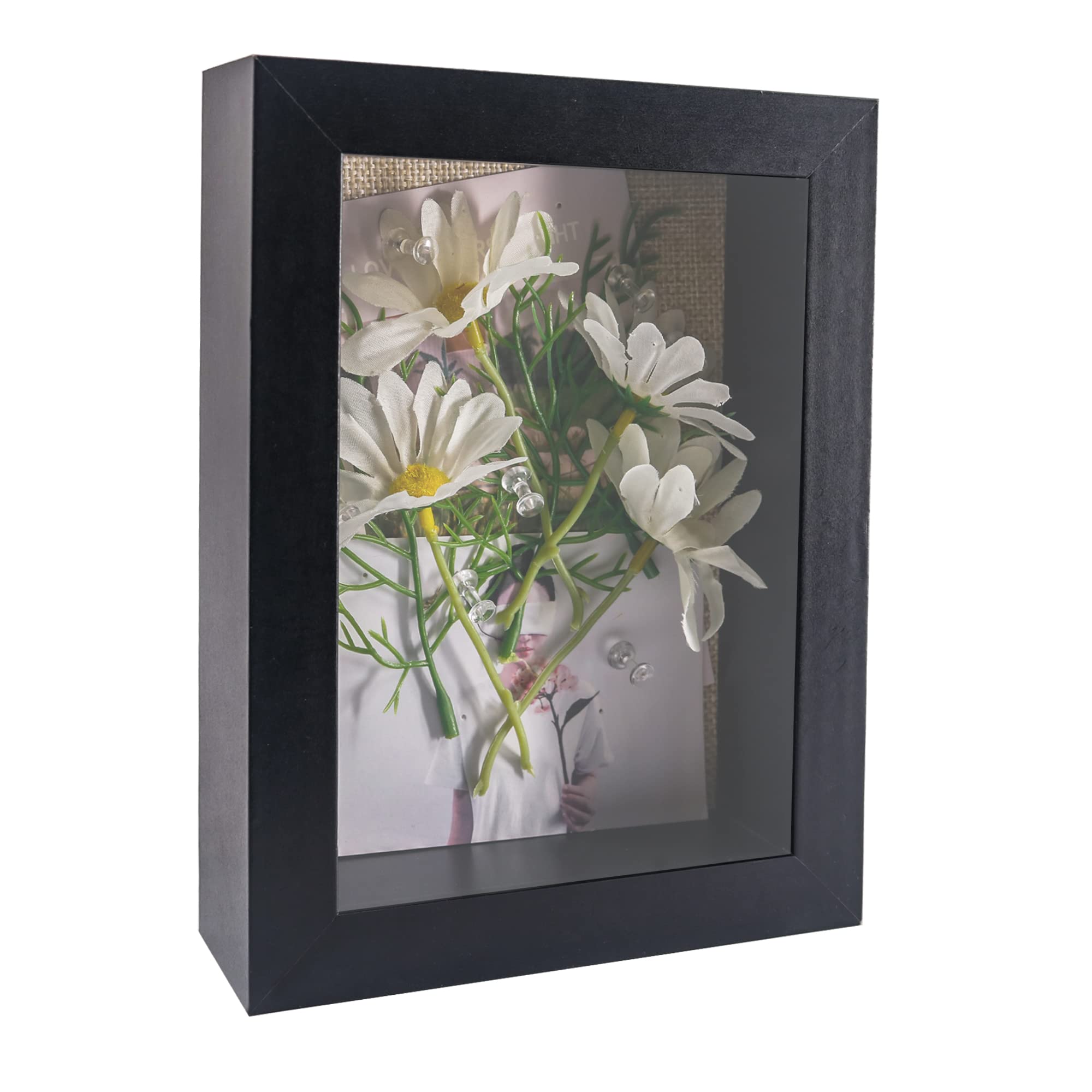 GraduatePro Shadow Box Frame 6x8 Display Case Black with Linen Background and 6 Stick Pins Memorabilia Awards Medals Photos Memory Box — image 1