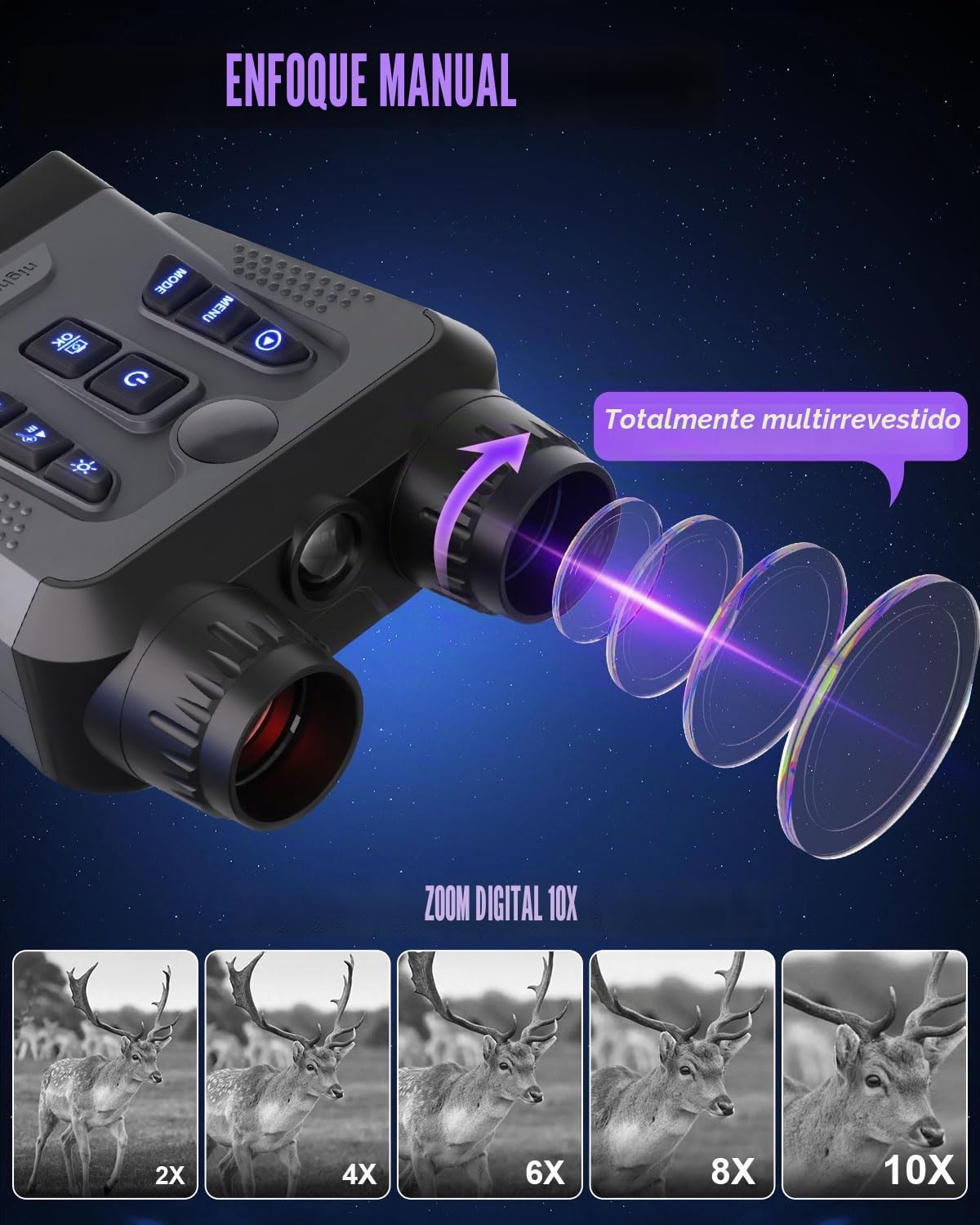 Gafas de visión nocturna, prismáticos de visión nocturna 4K para adultos de alta potencia, cámara de visión nocturna HD de 3 pulgadas, gafas infrarrojas para acampar y al aire libre con tarjeta TF de