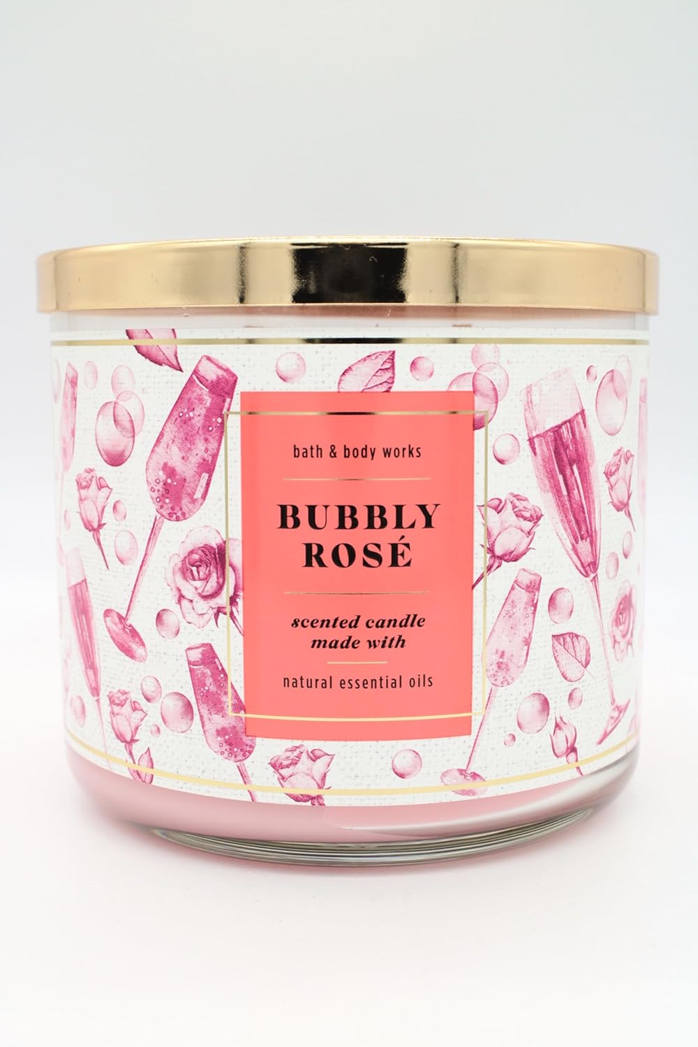 Bath & Body Works, White Barn 3-Wick Candle w/Essential Oils - 14.5 oz - 2021 Christmas & Winter Scents! (Bubbly Rose)