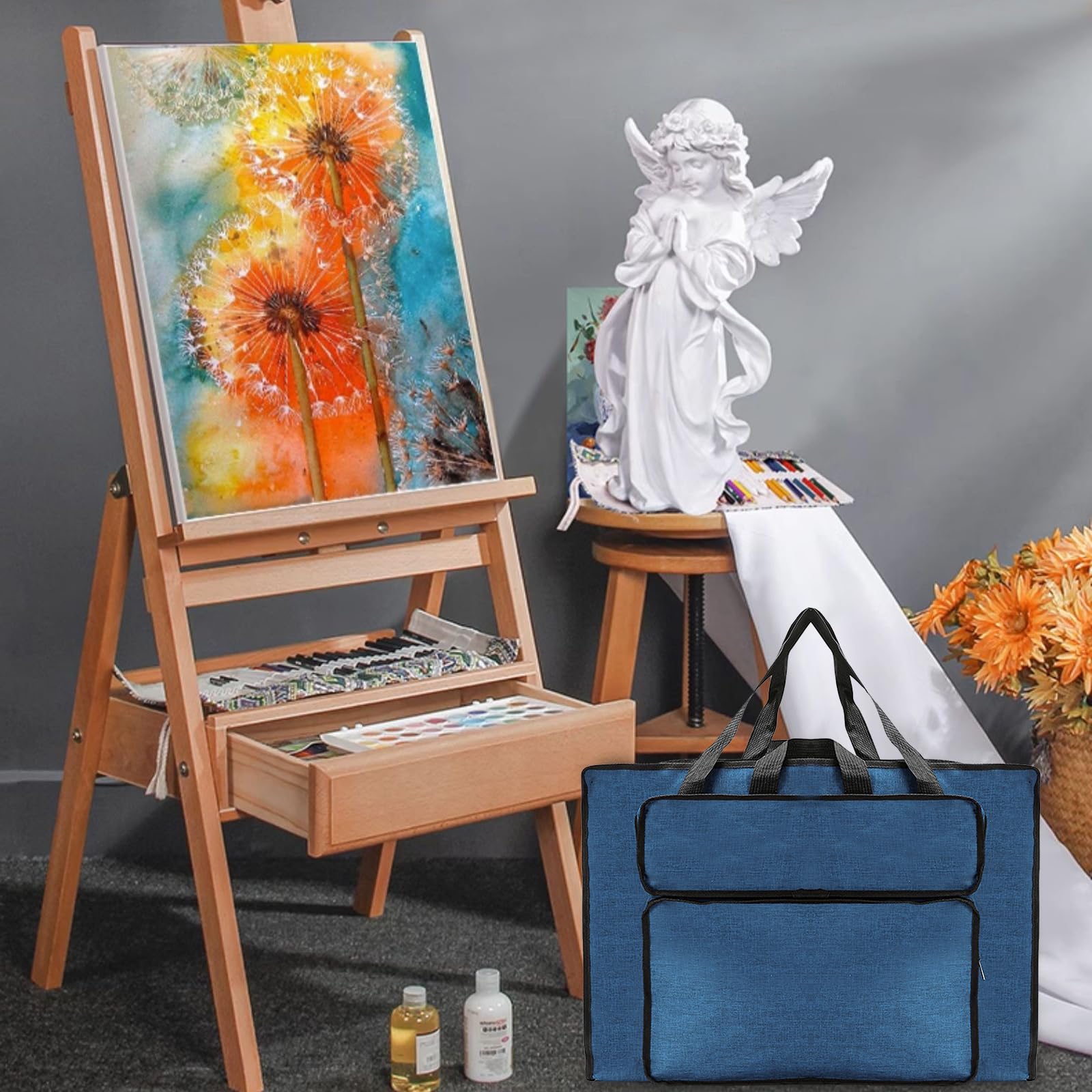 MeYuxg Bolsa de dibujo A3, impermeable, bolso de mano, almacenamiento y viajes (azul), moderno