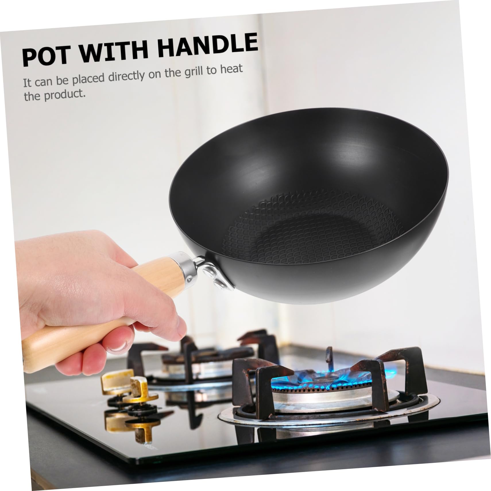 ULTECHNOVO Wok Superficie Lisa y Fácil de Limpiar Pequeño de Hierro Forjado Japonés para Cocina a Gas en Hoteles y Restaurantes