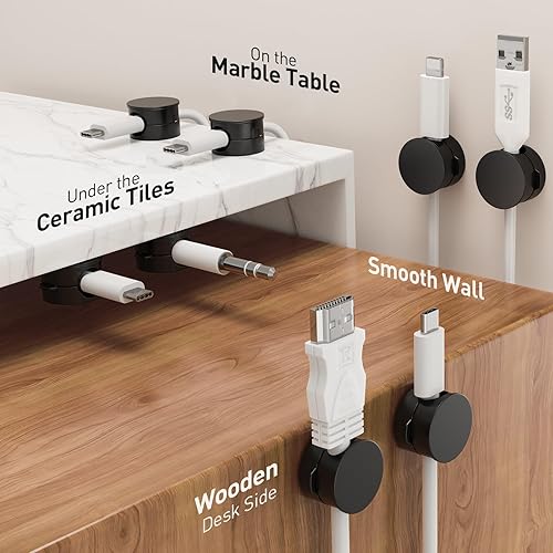 Miniatura 5 de AGPTEK Paquete de 8 clips magnéticos para cables, clips de soporte de cable giratorios de 360 mejorados para mesita de noche, organizador de cables