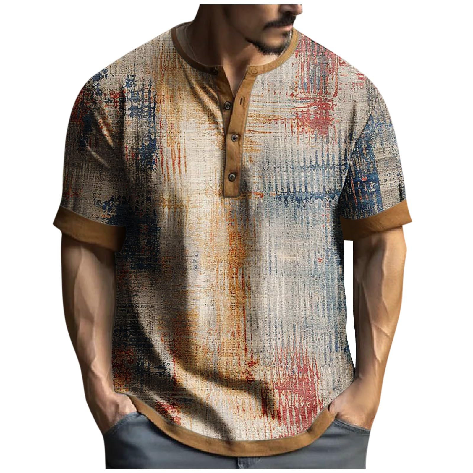 Men's Spring and Summer Shirt Fashion Printed Casual Loose Blouse Short Sleeve Graphic and Embroidered T-Shirt
