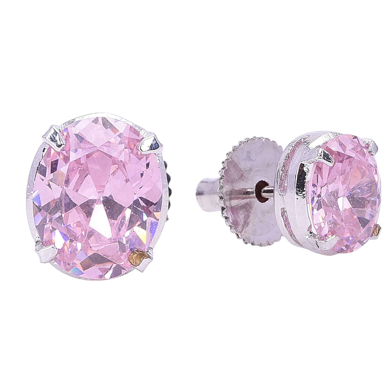 Ratnavali Jewels Silver Plated Oval Pink CZ American Diamond Stylish 9mm Stud Tops Earrings For Women/Girls RV3206P (Silver Plated) (B07N1Q2XKB) Amazon Price History, Amazon Price Tracker