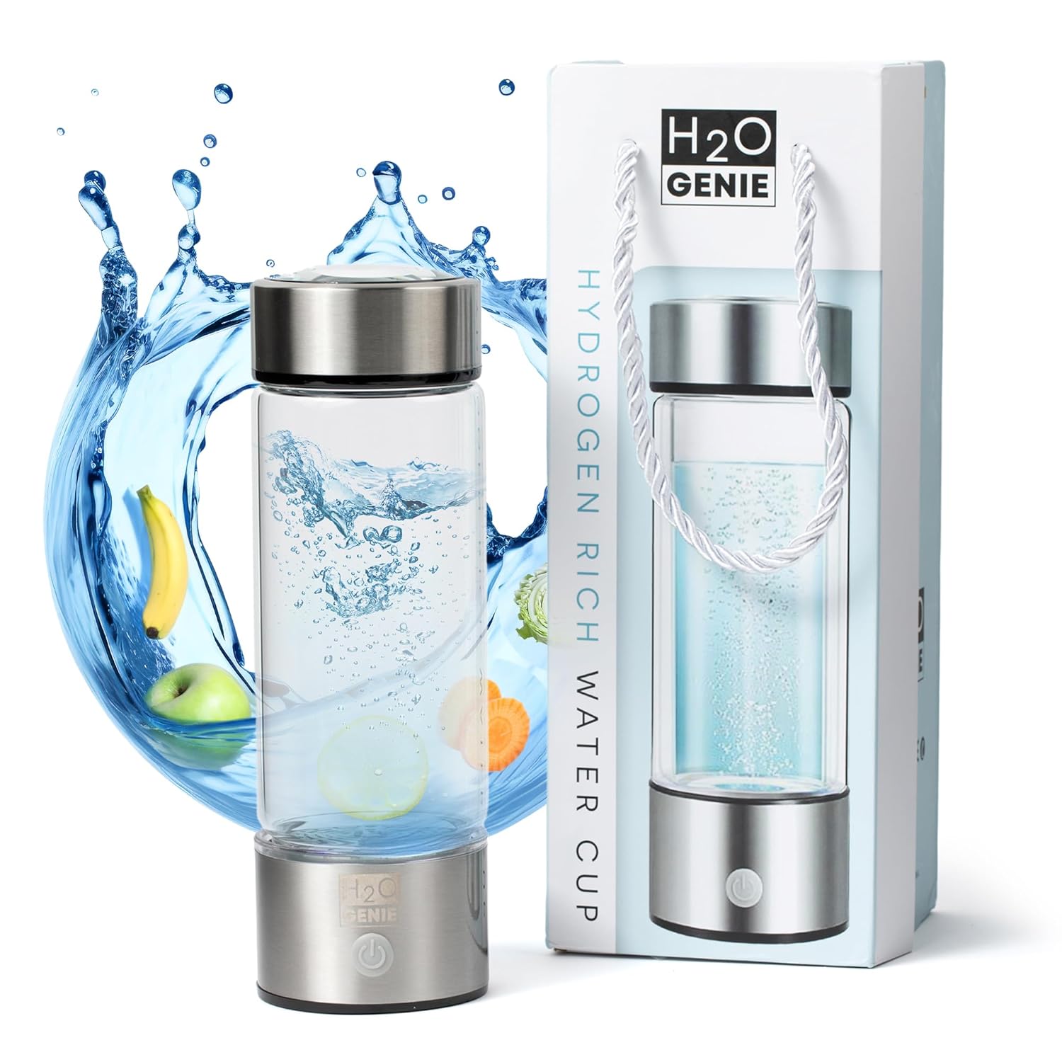 Hydrogen Water Bottle Generator, Portable Hydrogen Water Machine, 14oz Capacity, Water Ionizer for Home & Office use, Boost Wellness & Hydration, 3 Min Electrolysis