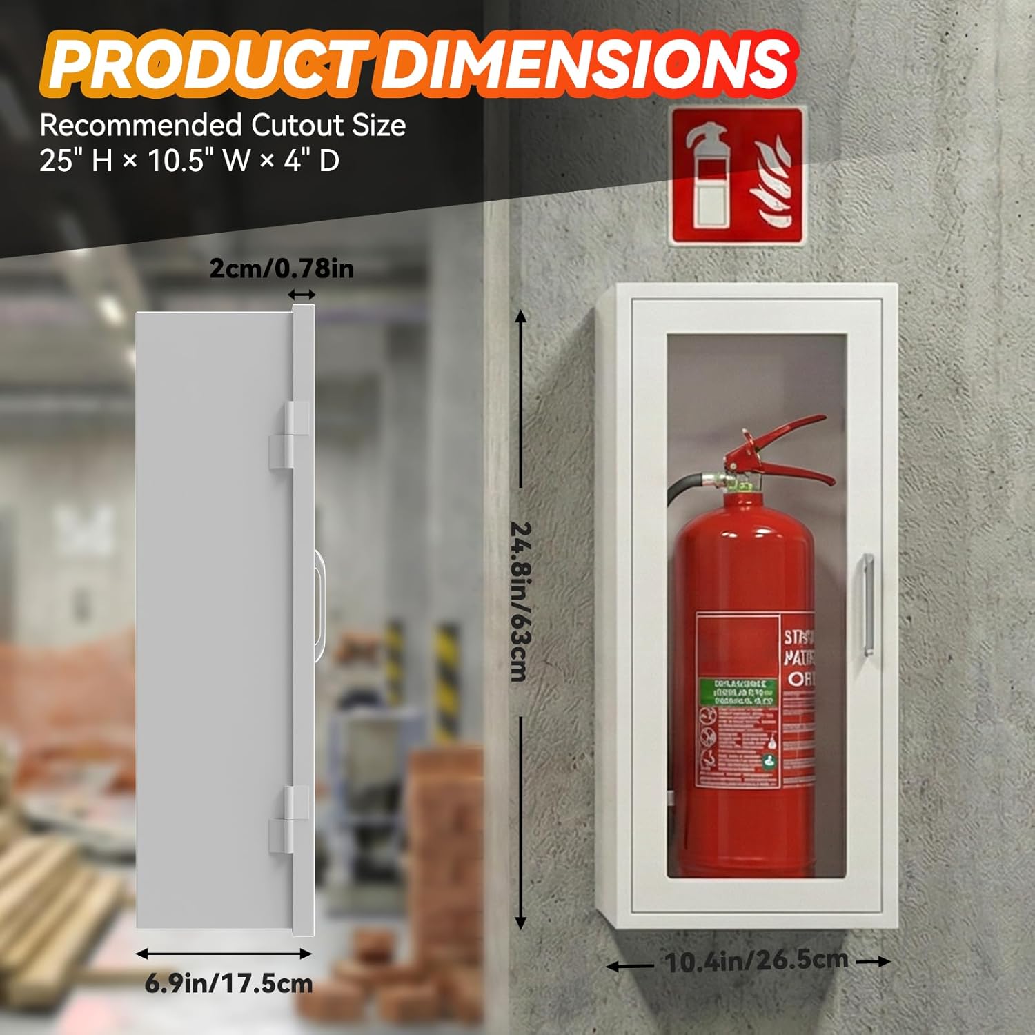 Fire Extinguisher Cabinet for 10 lb Extinguisher, Wall Mount Steel Metal Enclosure for Indoor & Outdoor Use, 24-3/4" H x 10-1/4" W x 6-3/4" D