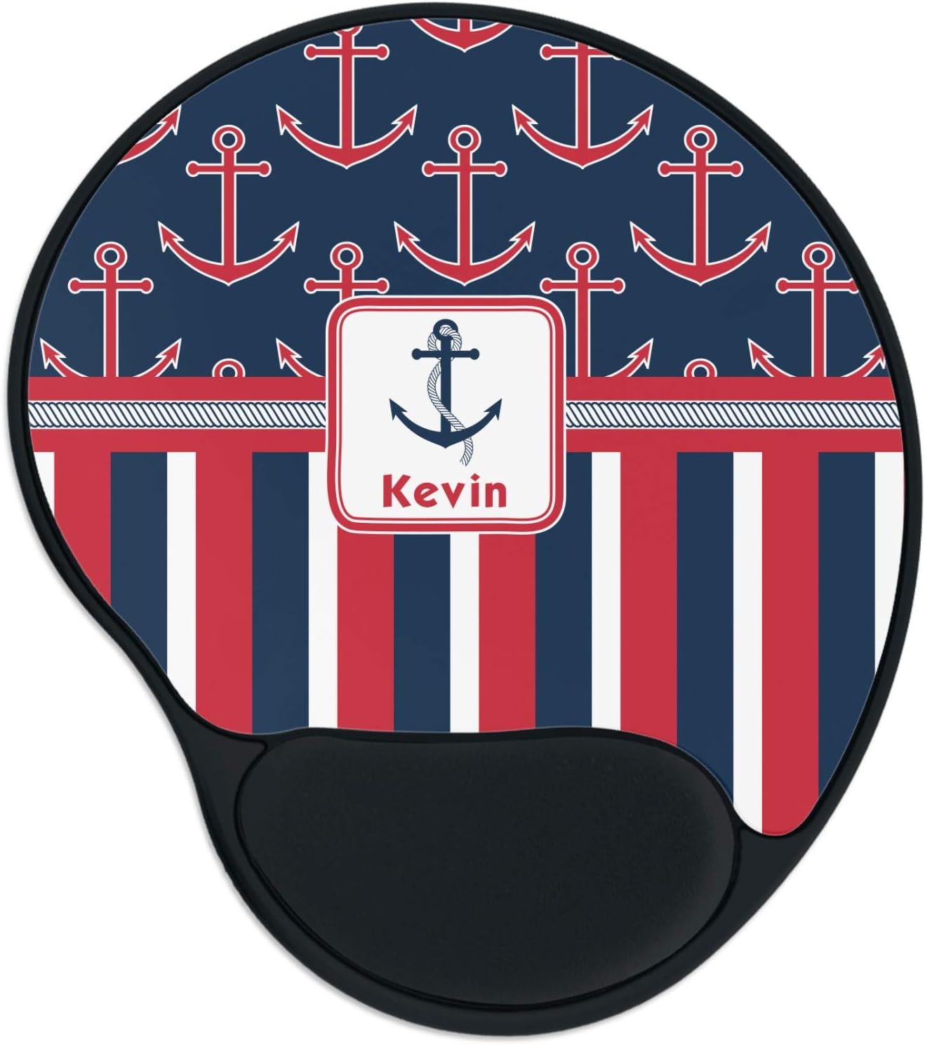 Personalized Nautical Anchors & Stripes Mouse Pad with Wrist Support