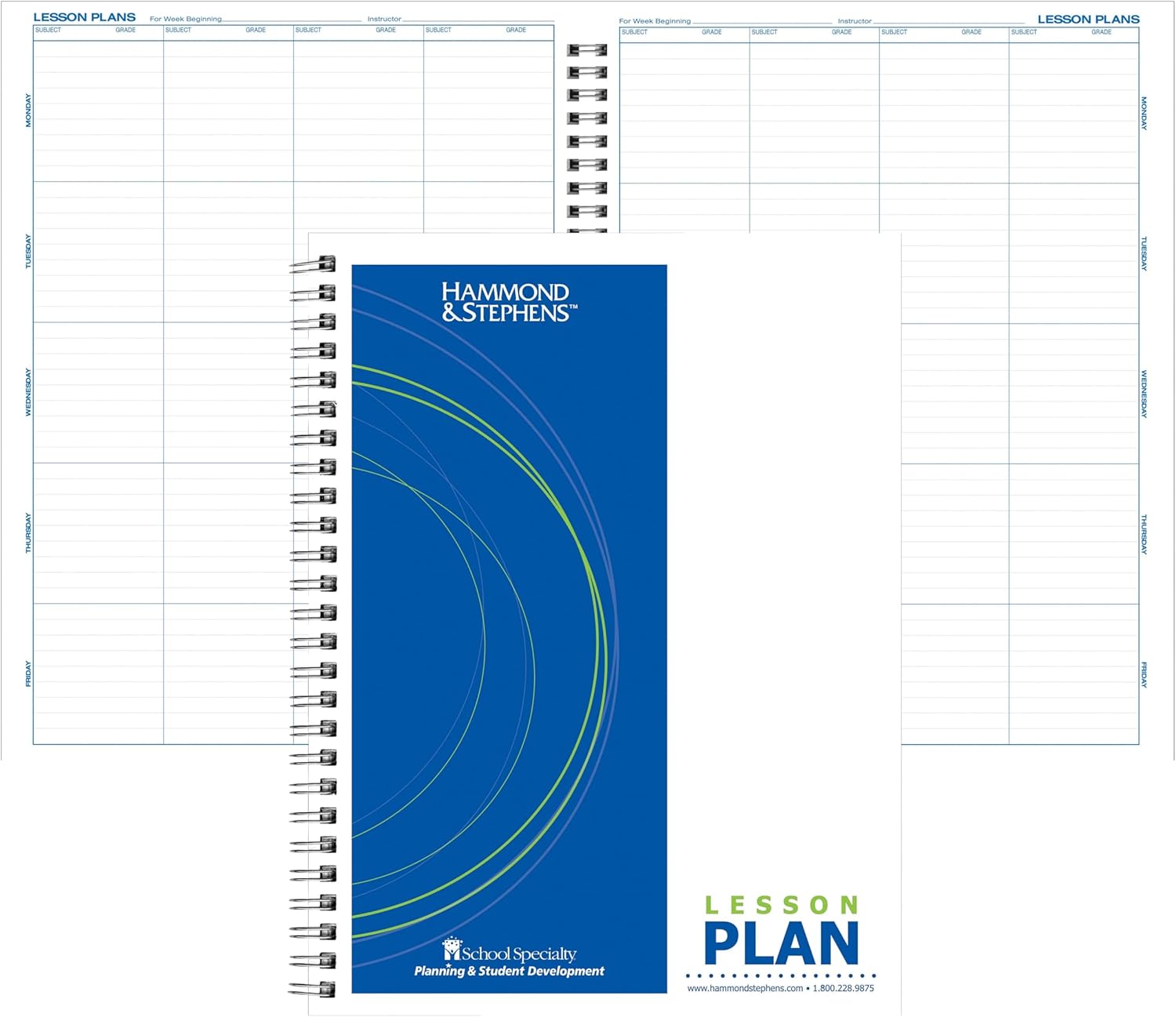 Hammond & Stephens 0456-8 P Wire-O Bound Lesson Plan Book, PolyIce Cover, 9-1/4 x 12-1/4 Inches, 8 Subjects, Green/Blue