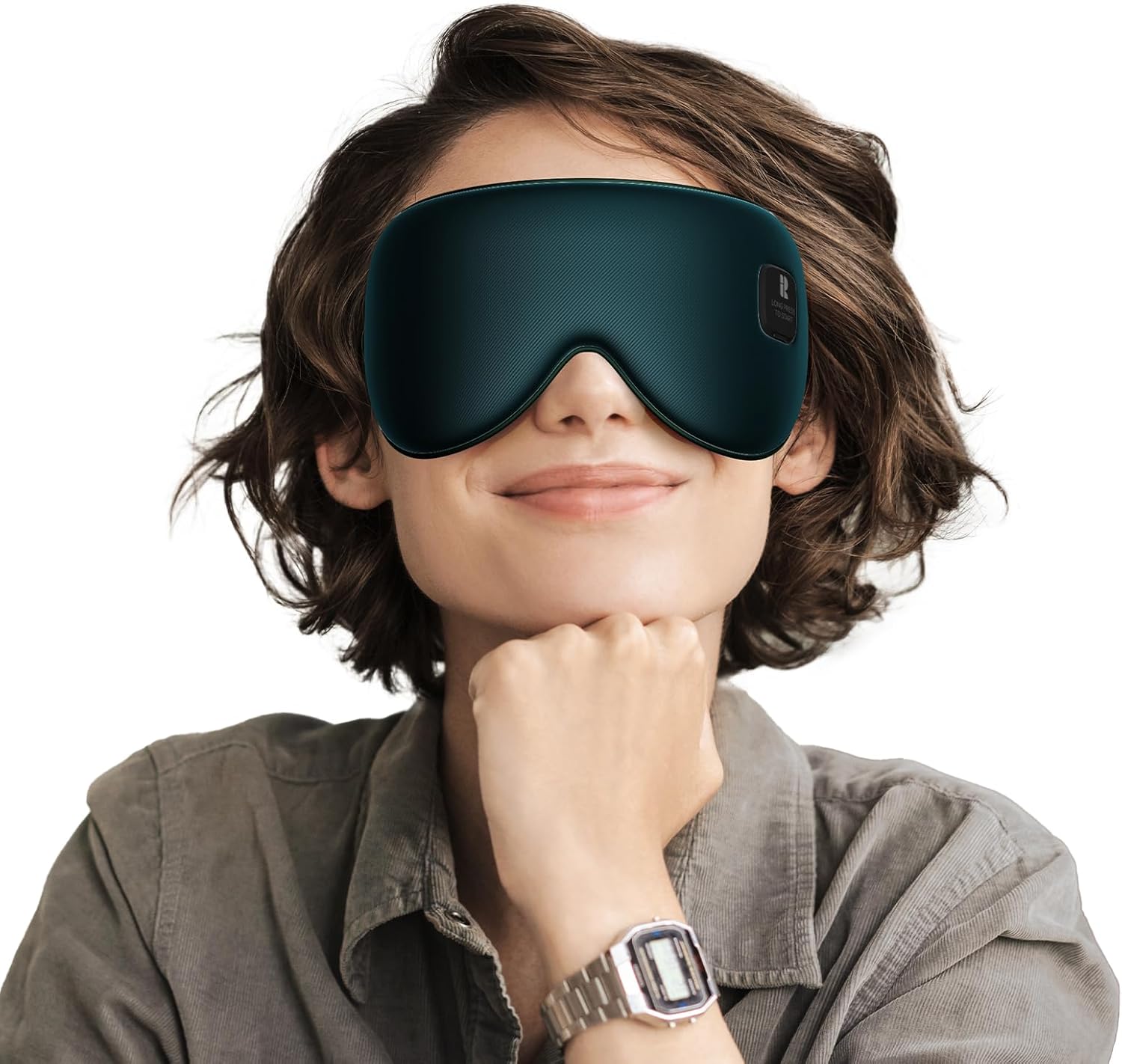 Silk Cordless Heated Eye Mask, Compress Heating Pad for Dry Eye Stye Eye Strain, Blackout Electric Warm Eye Mask for Airplane Sleeping for Travel, Idea for Women/Men (Silk-Green)