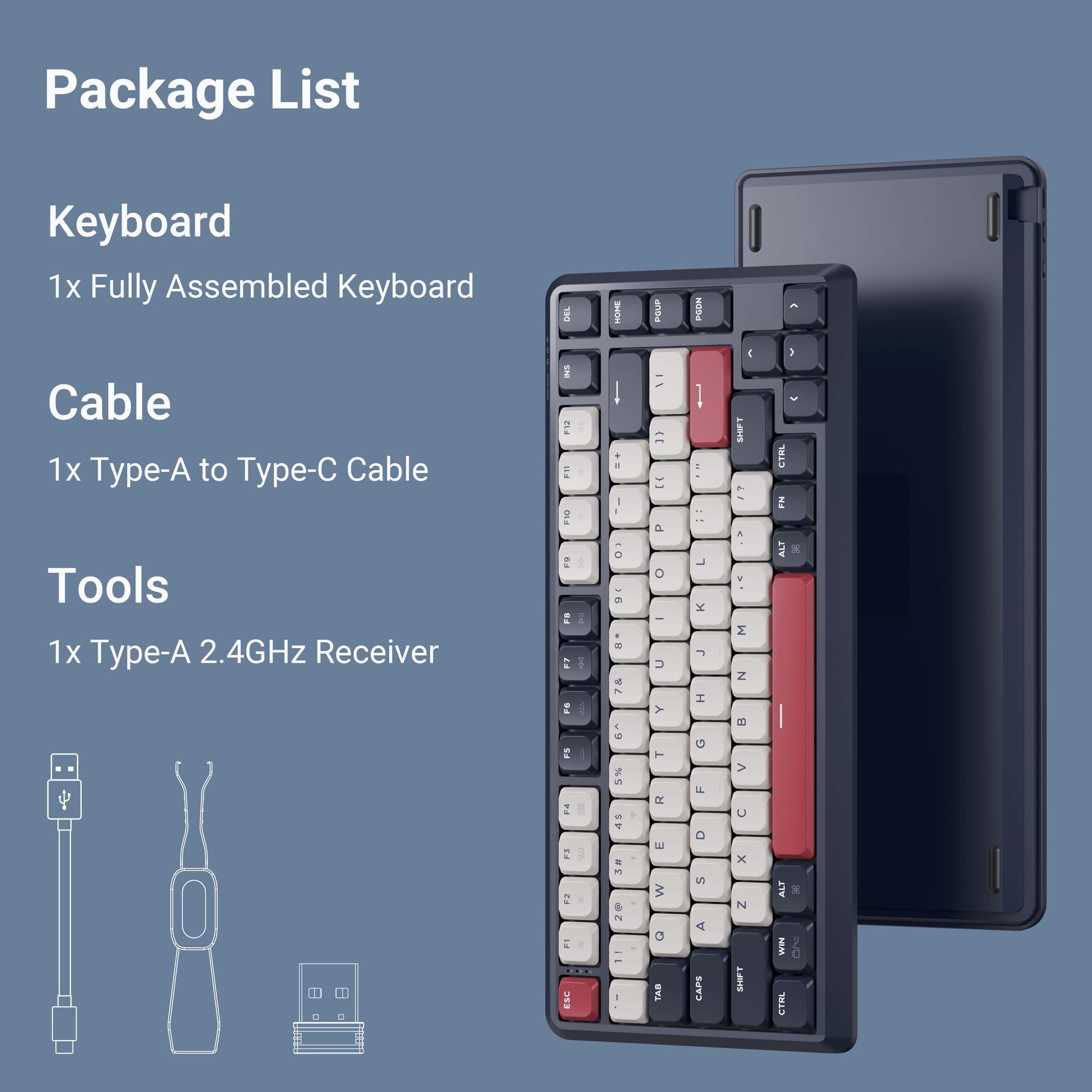 Keychron KJ1 Tastiera meccanica wireless a basso profilo, 2,4 GHz, Bluetooth QMK 75% Layout RGB, interruttore rosso sostituibile a caldo, compatibile con Mac Windows Linux, ricarica rapida da 2000 mAh