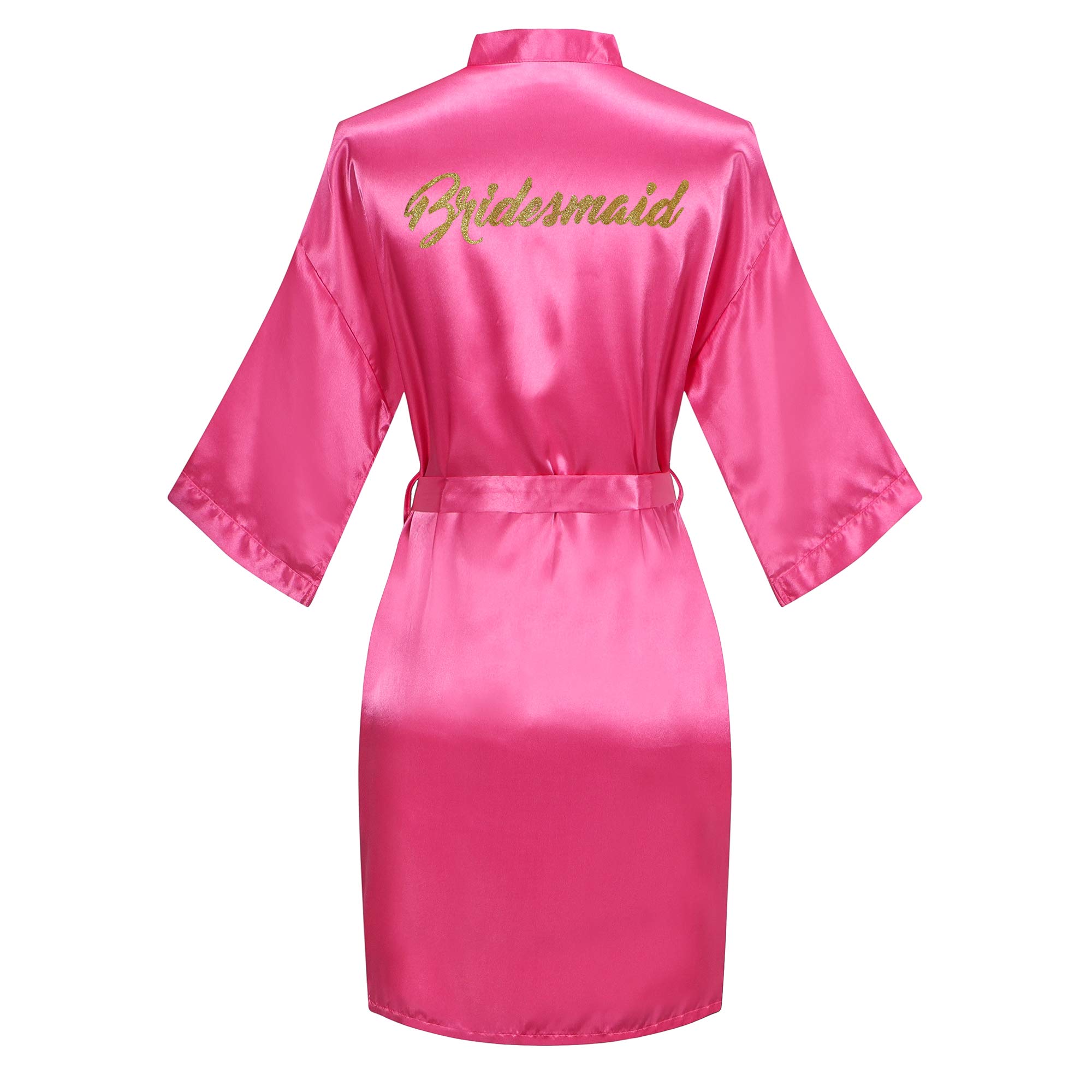 The Bund Satin Robes with Gold Glitter for Wedding Party Getting Ready Bathrobes for Bridesmaid Rose L