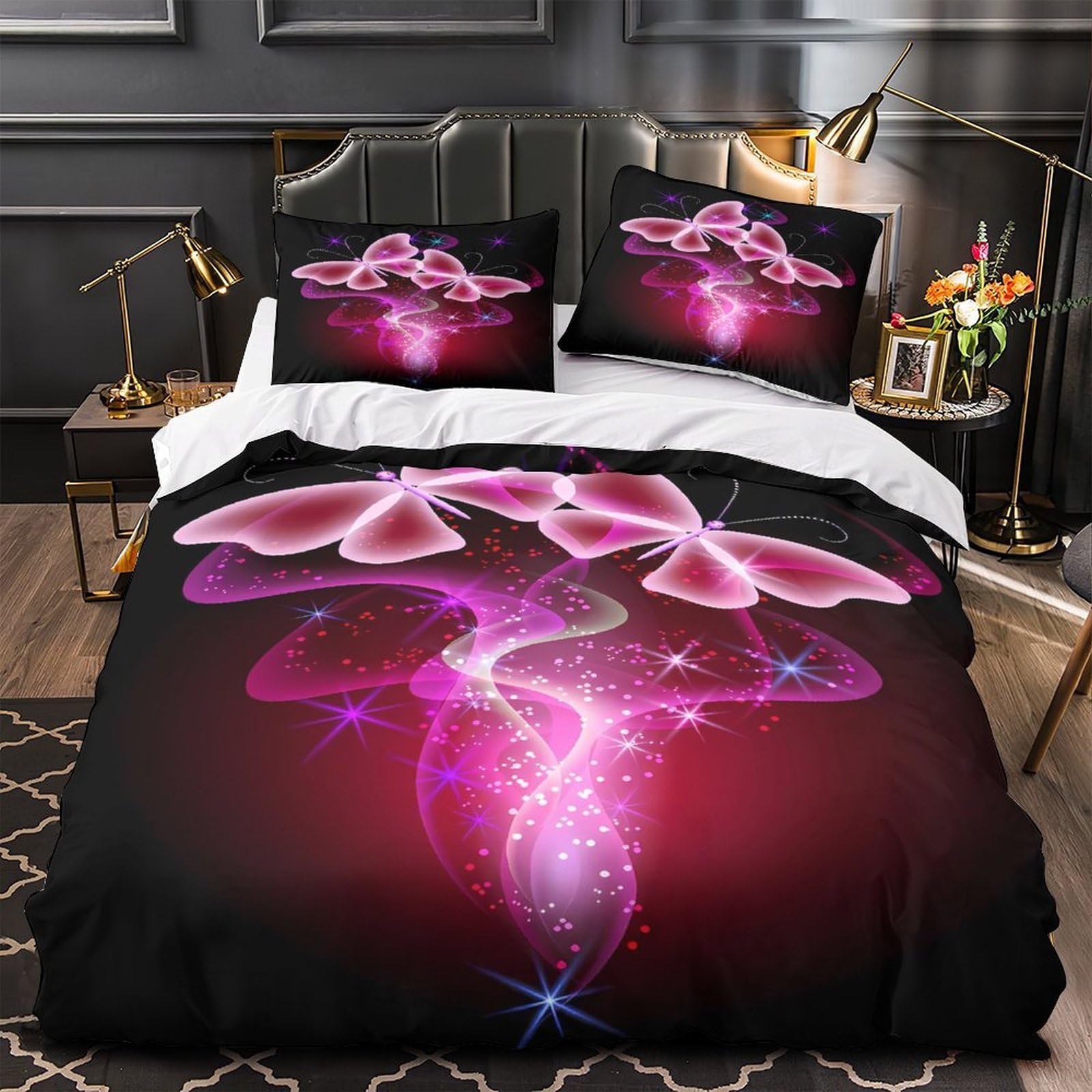 Parure de lit papillon 3D housse de couette 135x200 et 2 taies enfant