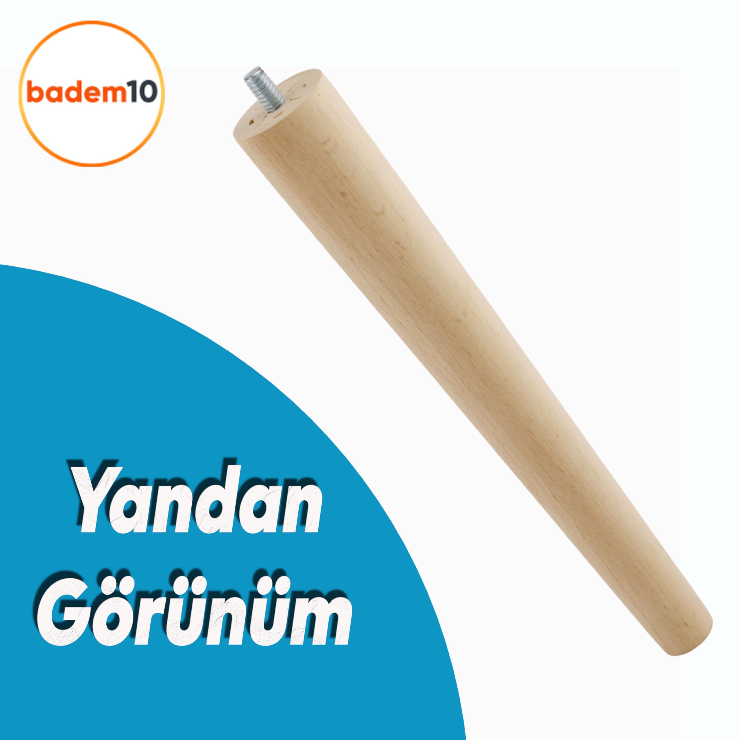 Badem10 Ahşap Ayak Sehpa Masa Baza Çekyat Puf Tabure Ünite Koltuk Ayağı Mobilya Ayakları M8 Civatalı 30 cm