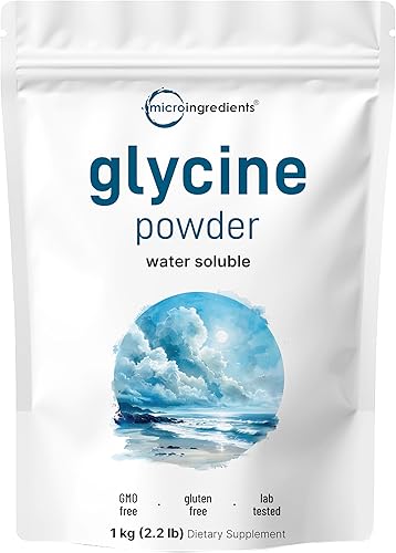 Micro Ingredients Polvo de glicina, 2.2 lbs (2.2 libras), glicina 1000 mg por porción, apoya el sueño reparador y neurotransmisor, soluble en agua y