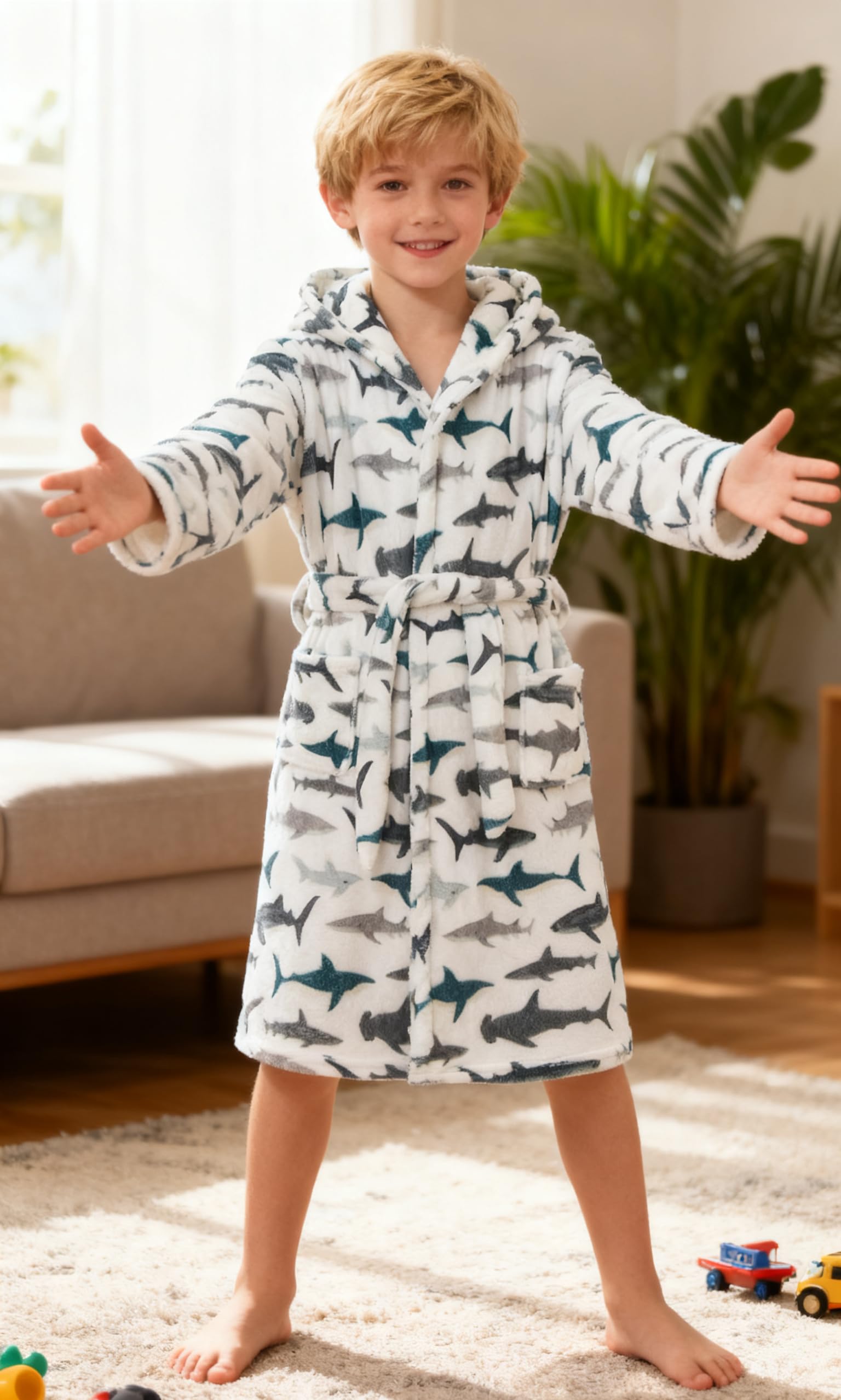 Shark Robe Snapklik.com : Boys Shark Robes Kids Fleece Bathrobes Hooded Flannel ...