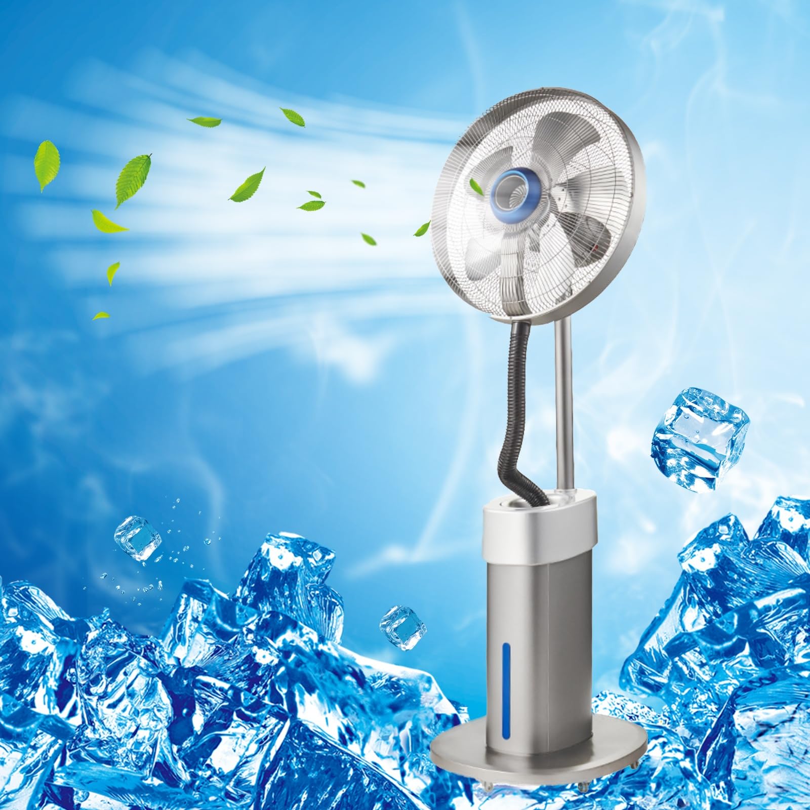 Ventilador de piso grande, ventilador de nebulización para uso industrial de 19,6 pulgadas y 21,6 pulgadas, con tanque de agua de 3 velocidades/7500 ml, rueda de fácil movimiento, para el lugar de t