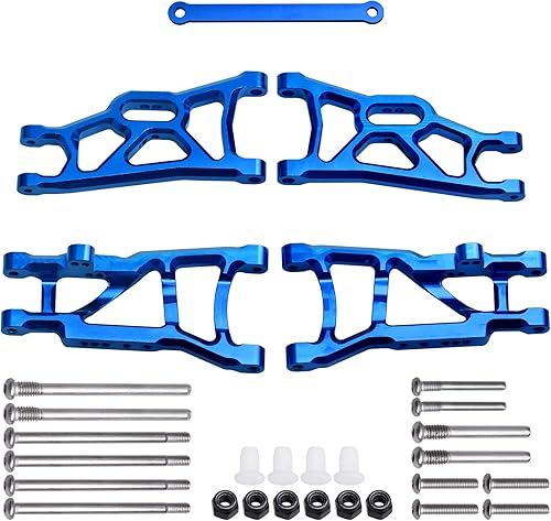 Juego de 4 brazos en A de suspensión delantera y trasera de aluminio y barra de amarre para 1/10 Traxxas Slash 2WD, repuesto de 2555 3631 2532 (azul)
