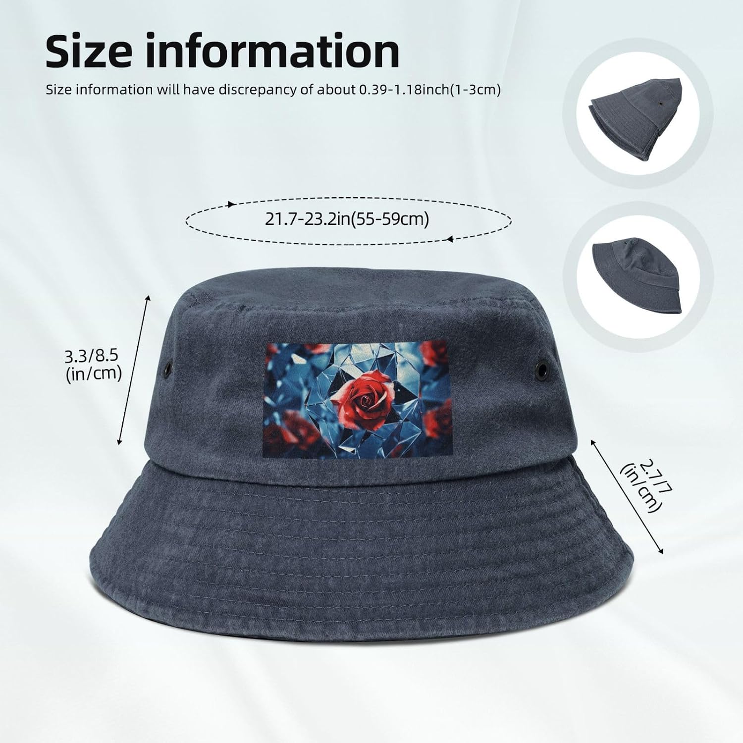 Glass Red Rose Printed Cowboy Fisherman hat, Suitable for Outdoor Fishing Beach Party Fisherman hat Hip-hop hat,