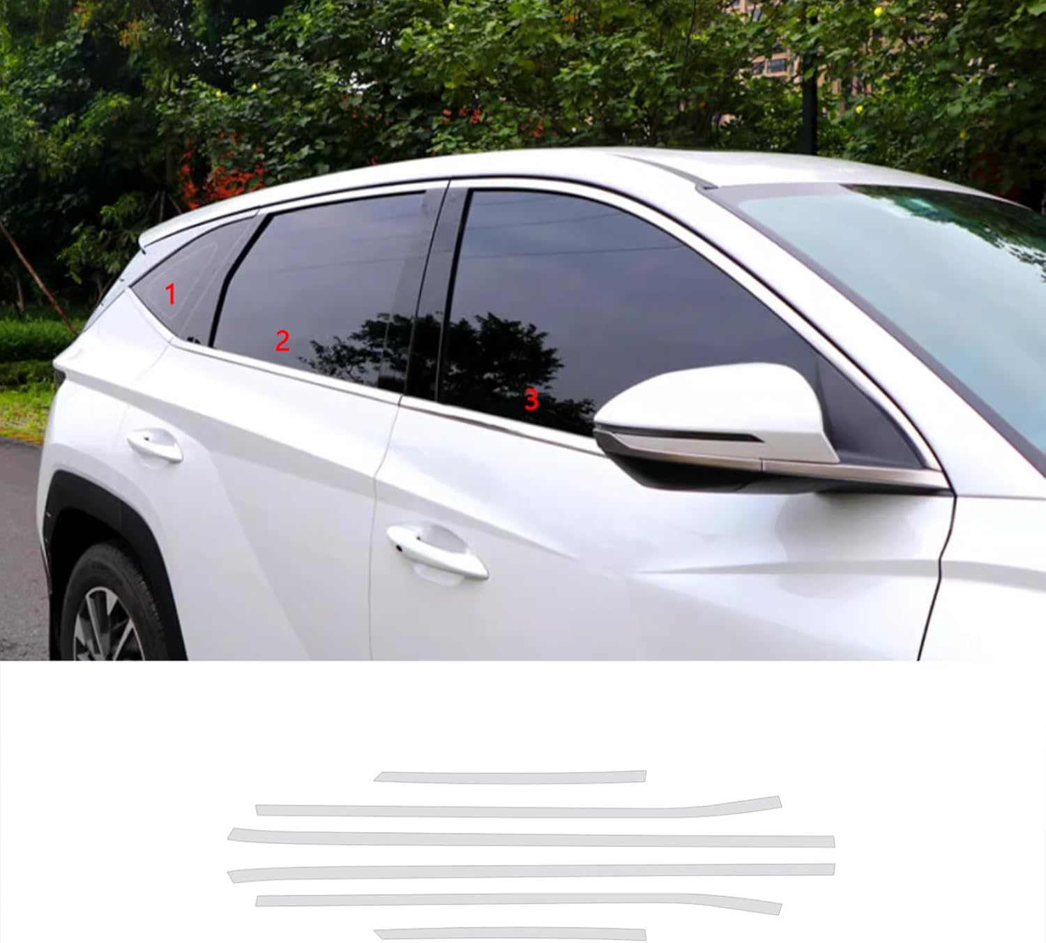 Car Accessories Fit for Hyundai Tucson 2025 2024 2023 2022 Exterior Dower Windows Frame Sill Molding Cover Trims (Chrome) 6PCS Stainless Steel