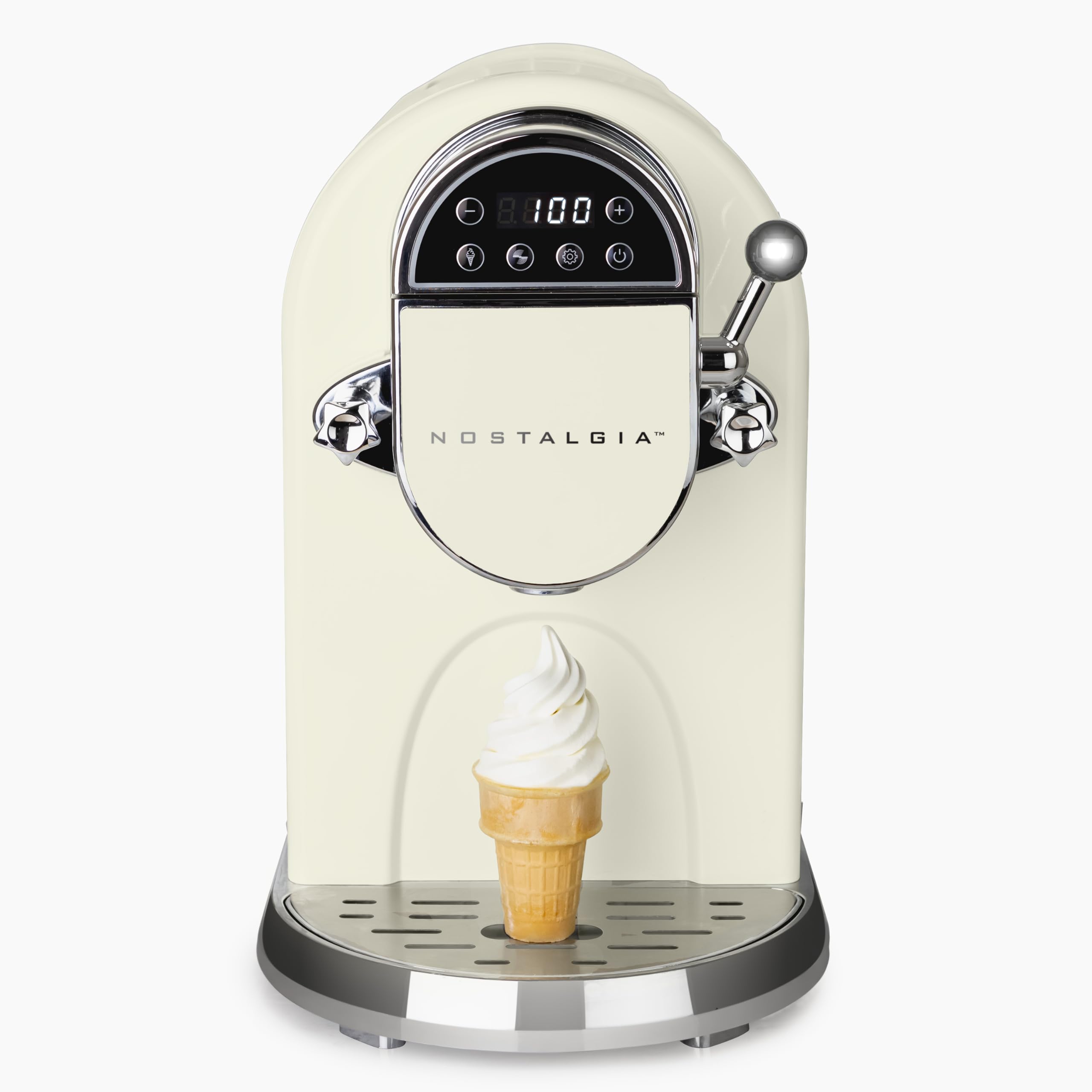 Nostalgia Retro Soft Serve Ice Cream Maker – Make 10/ Four Ounce Servings of Chocolate, Vanilla, Strawberry Flavors &amp; More – Easy Dispensing Lever &amp; Self Clean Mode – Ready in about 20 Minutes