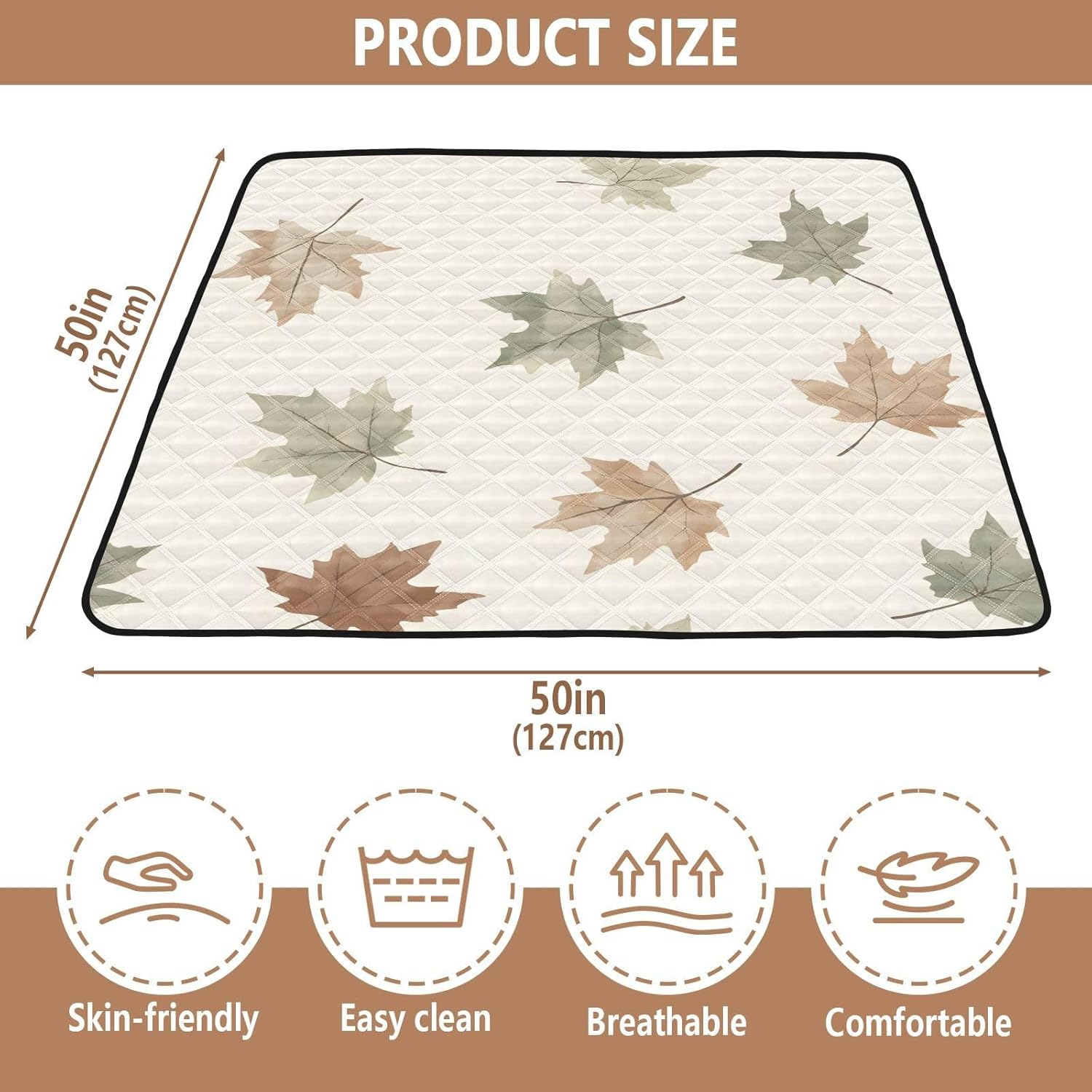 Watercolor Leaf Pattern Baby Play Mat, 50“ X 50” Washable Folding Crawling Mat, Baby Floor Mat, Soft, Thick, Non-Slip