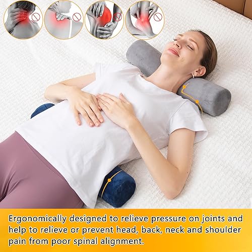 Miniatura 5 de 1 MIDDLE ONE Almohada cervical cervical de espuma viscoelástica para apoyo del cuello y alivio del dolor, almohada cilíndrica redonda de tubo