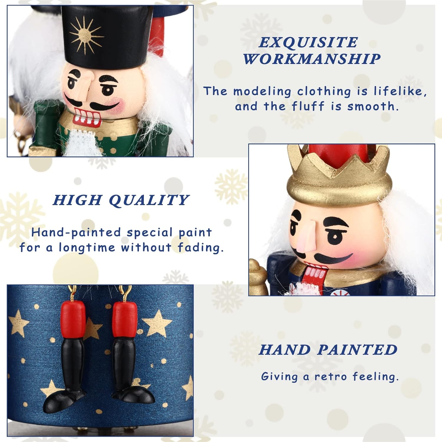 Nutcracker Music Box Wooden Nutcracker Soldier Toy Handmade Nutcracker Figures Christmas Nutcrackers Soldiers Wind up Musical Box Clockwork Christmas Music Box for Gift Home Decor (Vintage Style)