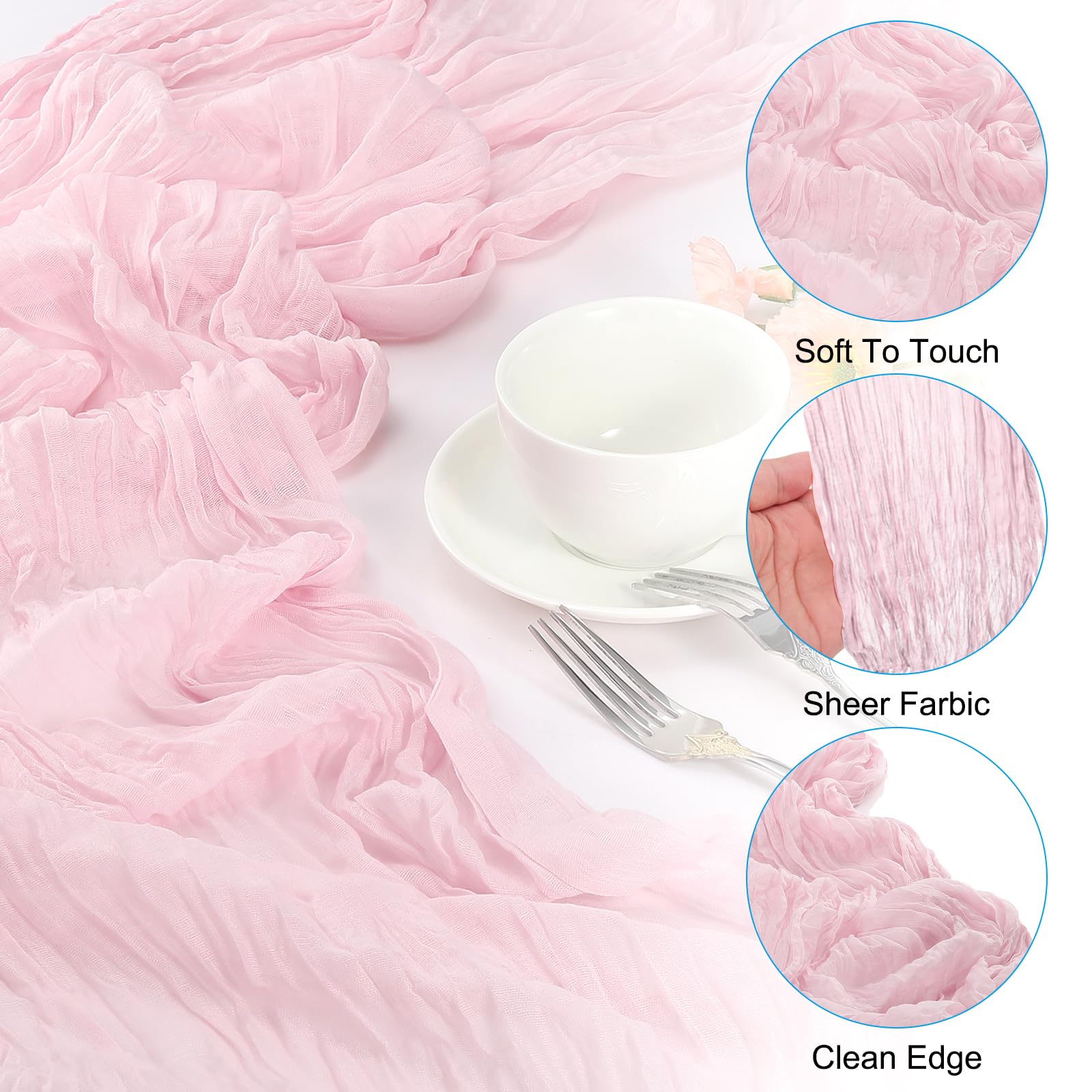 PATIKIL 14 Ft Cheesecloth Table Runner Rustic Gauze Terracotta Cheese Cloth Table Runner with Wrinkled for Bohemian Wedding Party Bridal Shower Table Decoration - Image 3
