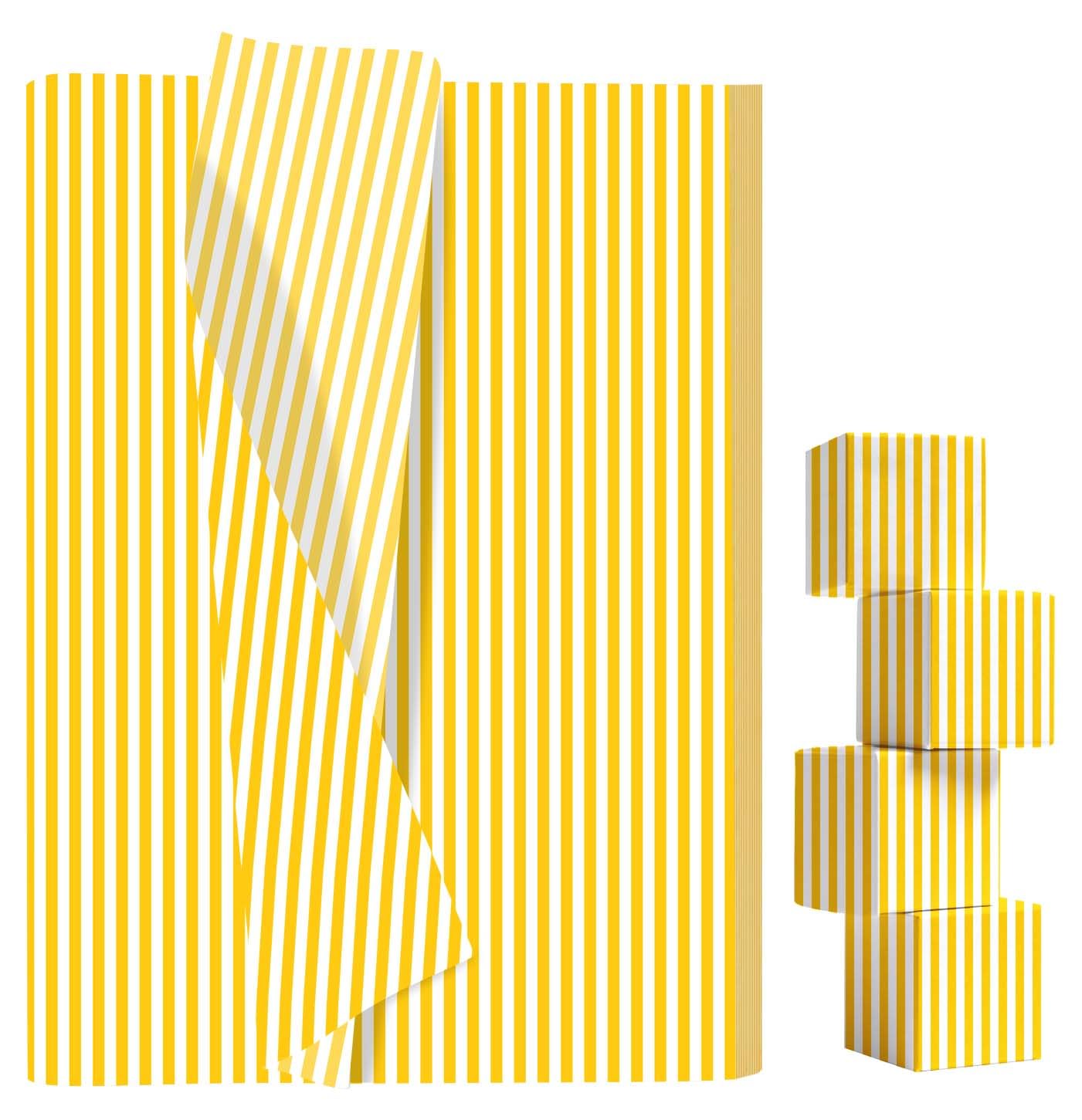 AVXINSOK 100 Sheets Yellow Striped Tissue Paper 14 x 20 Inches Yellow and White Striped Gift Wrapping Tissue Paper for Gift Bags Wedding Birthday Party Packaging Crafts