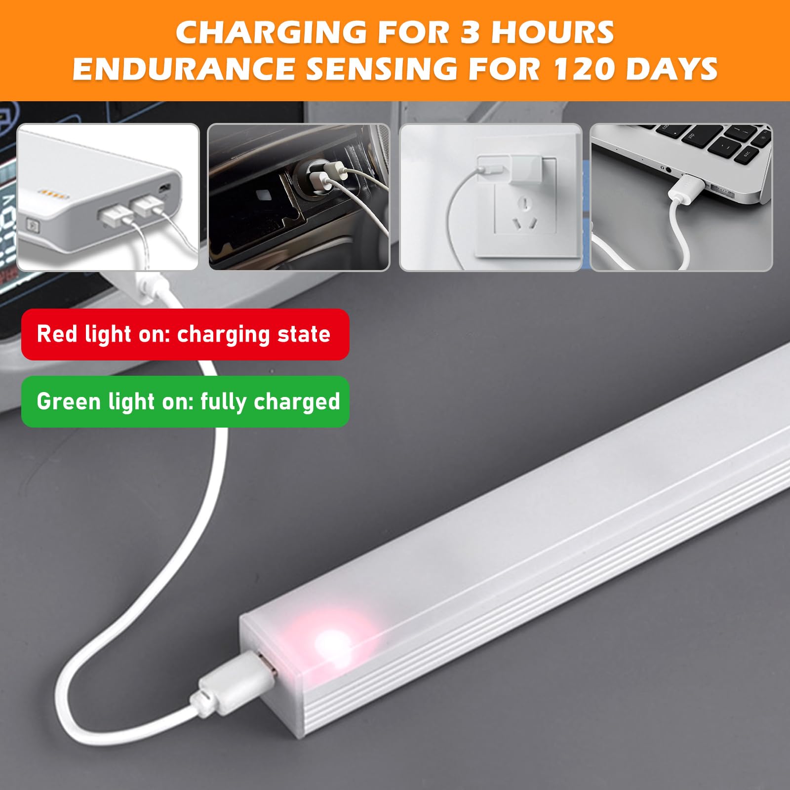 Lot de 5 lampes LED sans fil, rechargeables USB, 20 cm, détecteur de mouvement, 3 températures de couleur, intensité variable, cuisine, armoire