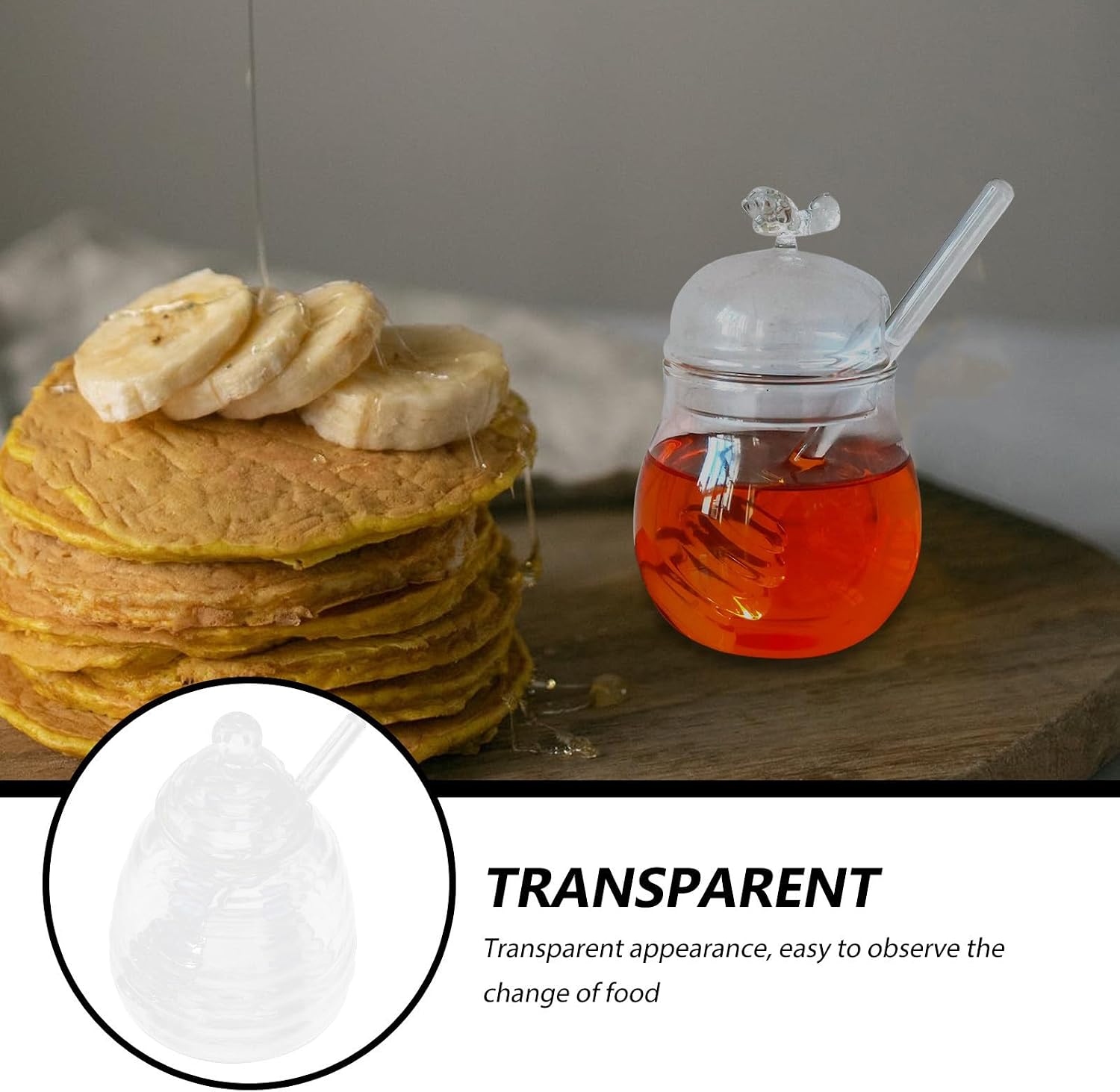 Glass Honey Jar with Lid and Stirring Rod for Kitchen