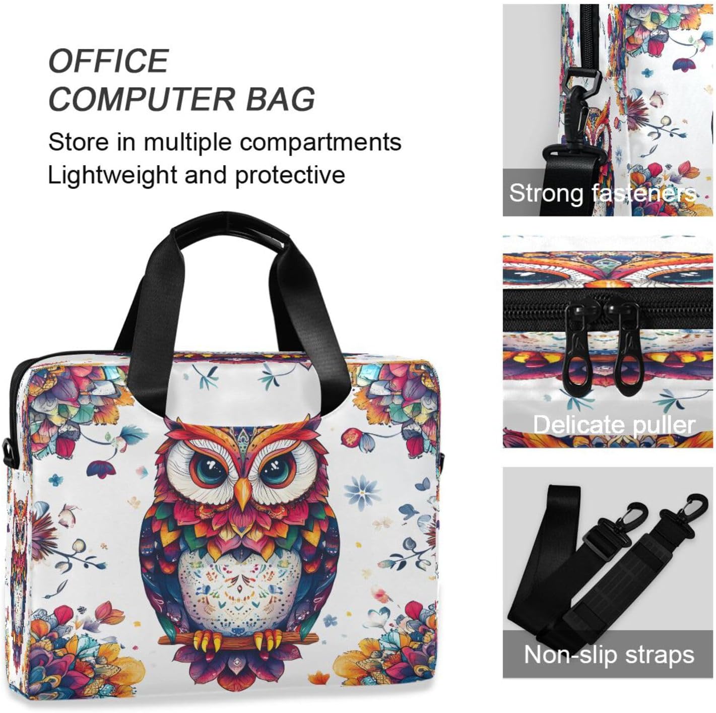 Mandala Boho Animal Owl 15.6 Inch Laptop Bag Briefcase for Business, Water-Resistant Computer Bag Fits 14-16 Inch Notebook for Men Women, Office Travel Work Backpack