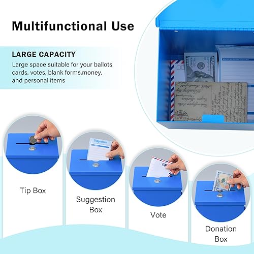 Miniatura 4 de xydled Buzón de sugerencias montado en la pared, urna, buzón de donación con 50 tarjetas de sugerencia, caja de sugerencias de metal con cerradura,