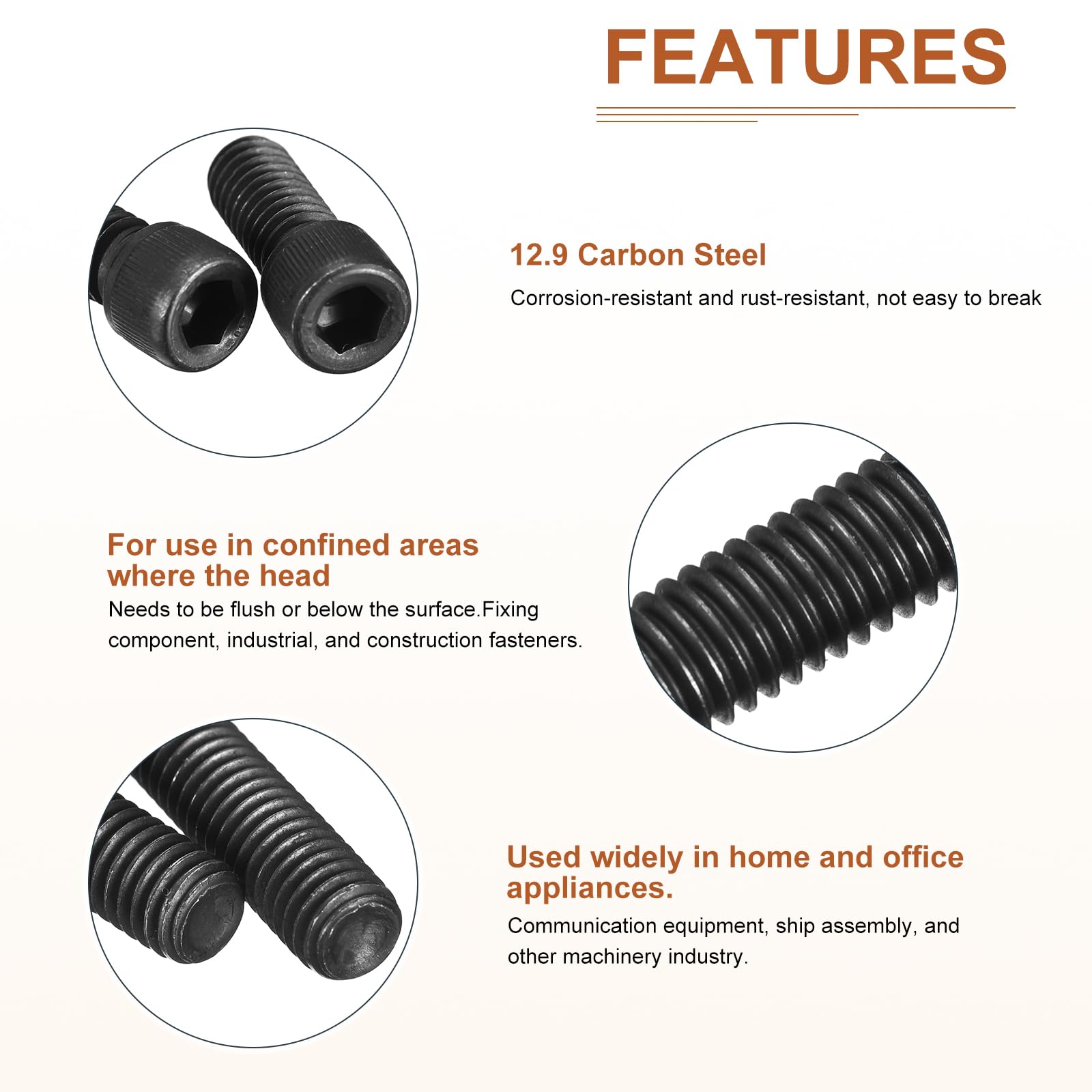 DTGN #10-24x1" Socket Head Cap Screws Bolts, 25Pcs 12.9 Grade Alloy Steel, Machine Hex Socket Screw, Hex Drive - Image 4