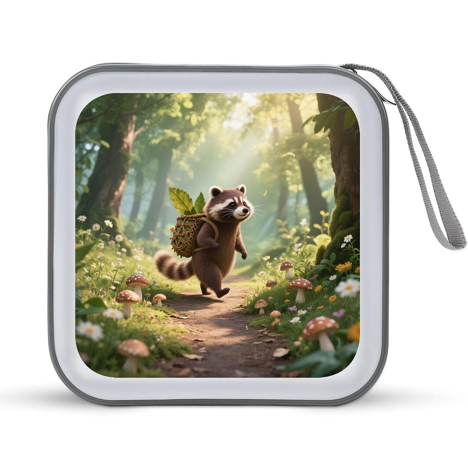 VstaDank Forest Raccoon CD Case Portable Zipper CD Case 40 Capacity Hard Plastic DVD Cases Holder Large Storage Disc Wallet Bag for Car Home Travel DVD Collection Bag