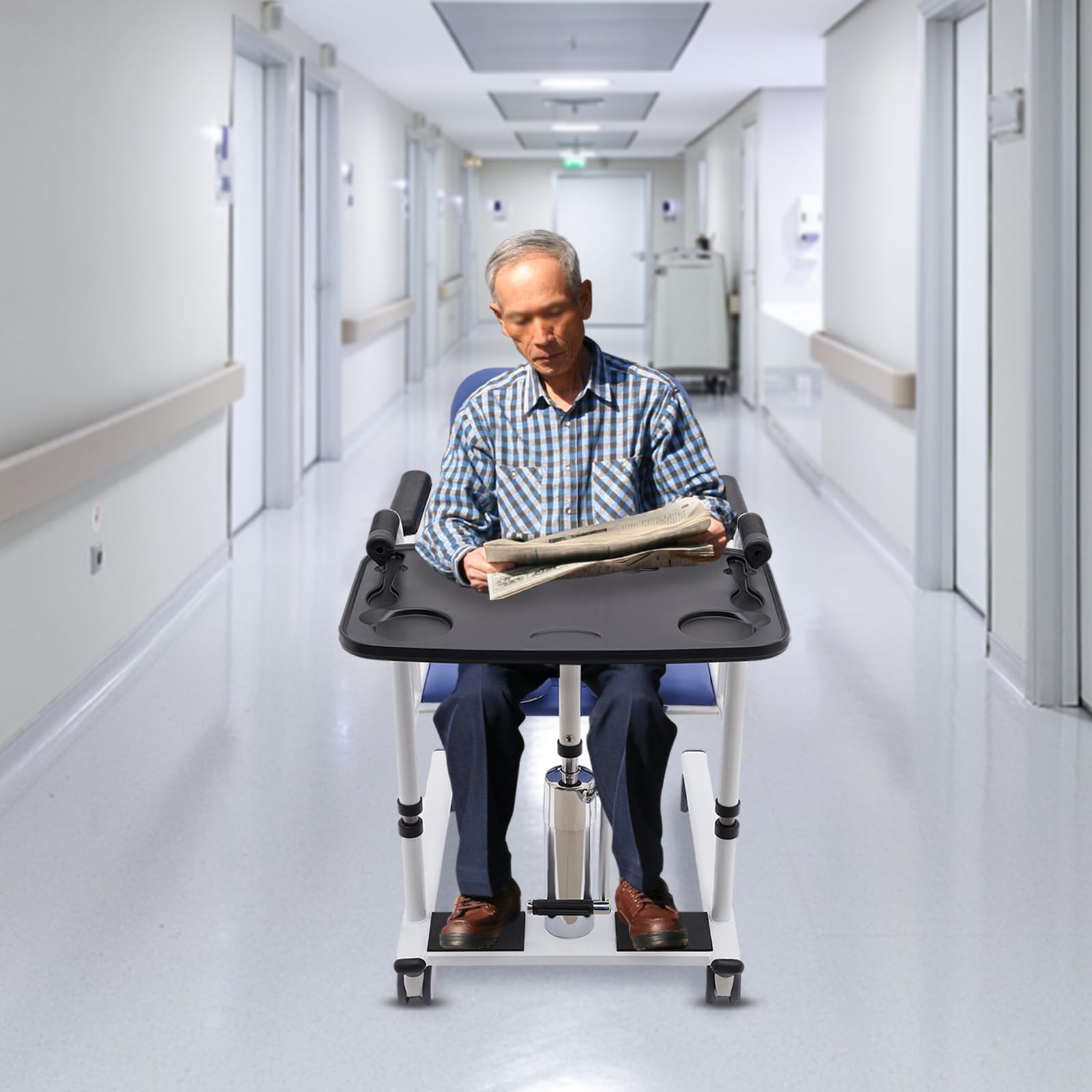 Silla de transferencia hidráulica para pacientes con ruedas y función de aseo, ayuda de transferencia, silla de ruedas, altura regulable hasta 150 kg