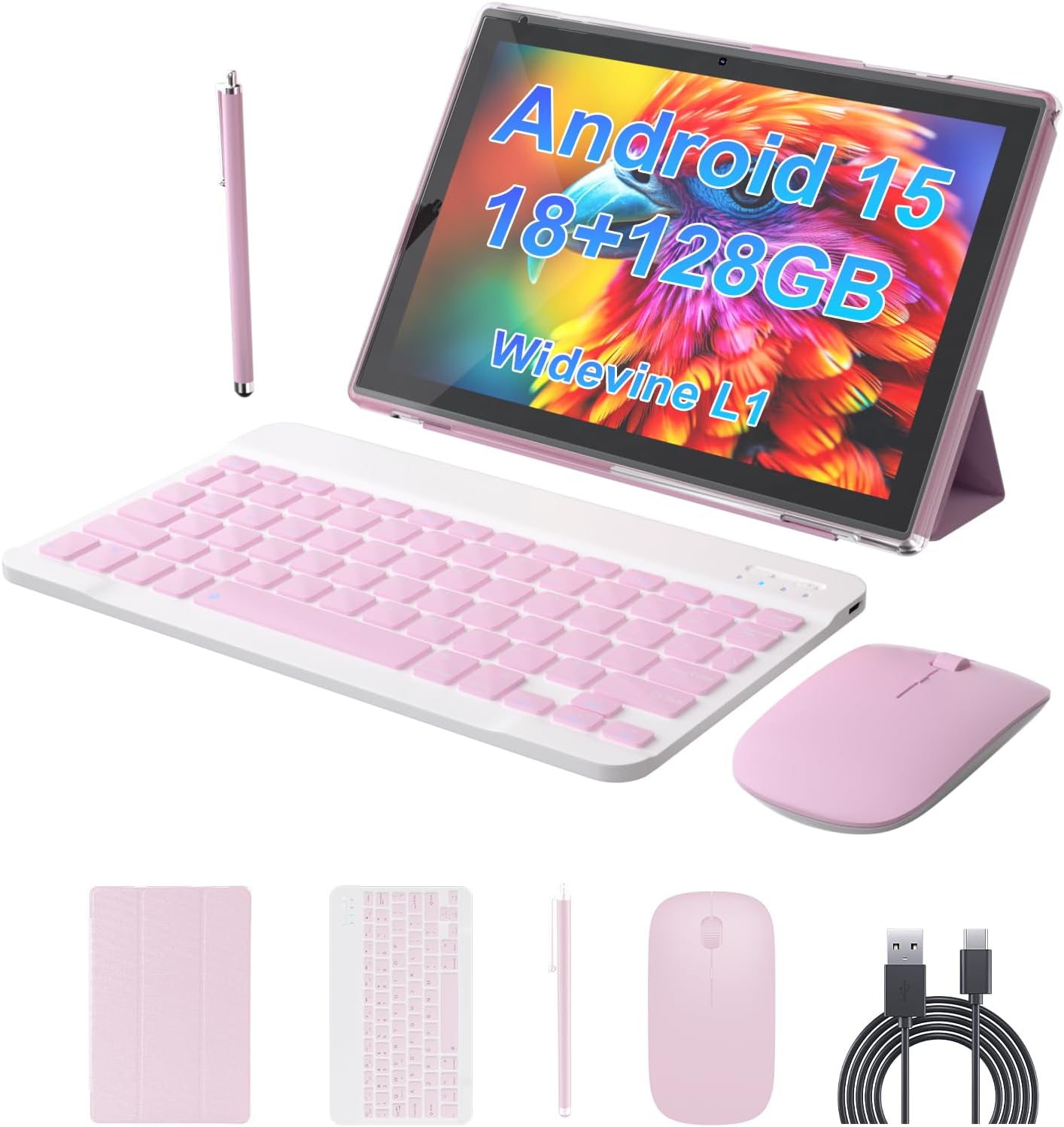 Android 15 Tablet 10 inch Tablet 2 IN 1 Tablets with Keyboard Mouse Case Stylus 18GB RAM 128GB ROM 2TB Expand, Android 15 Tableta 10.1" IPS 6000mAh Battery Bluetooth Dual Camera 5G WiFi-6 Tablets.