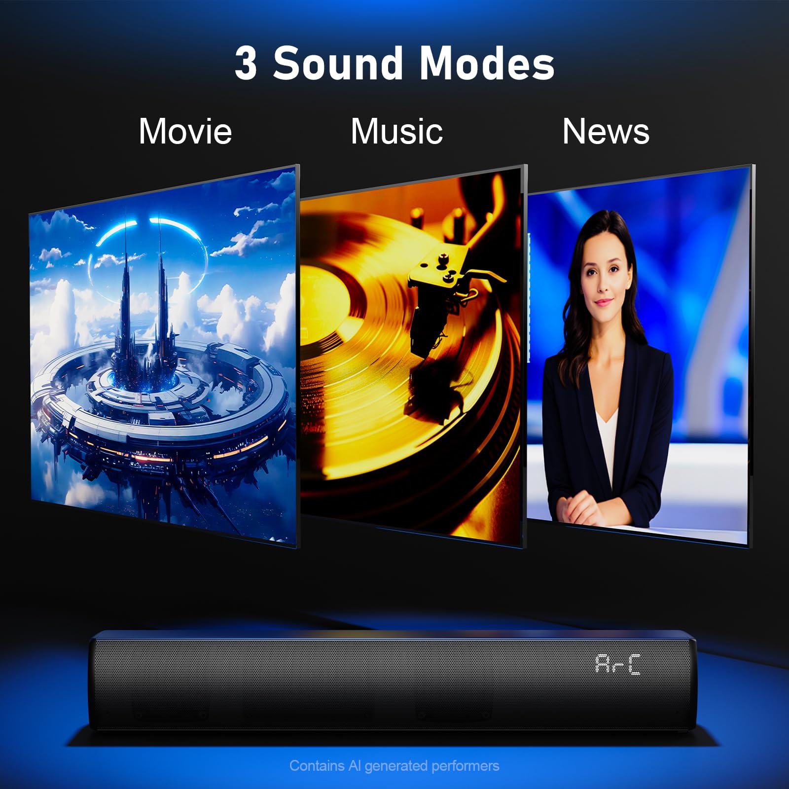 Barre de son pour Smart TV avec 60 W de puissance de crête, barre de son Bluetooth 5.3 avec HDMI ARC, optique, AUX, USB, haut-parleur de télévision à son surround, 3 modes EQ, barre de son pour