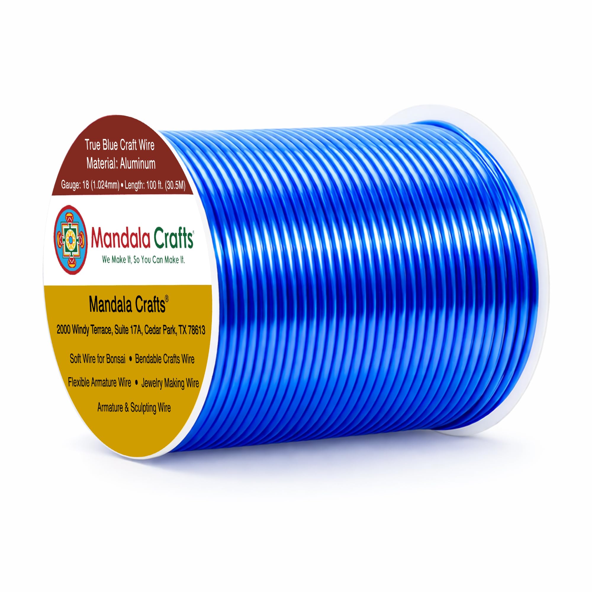 Mandala Crafts 18 Gauge True Blue Anodized Aluminum Craft Wire, 100 FT